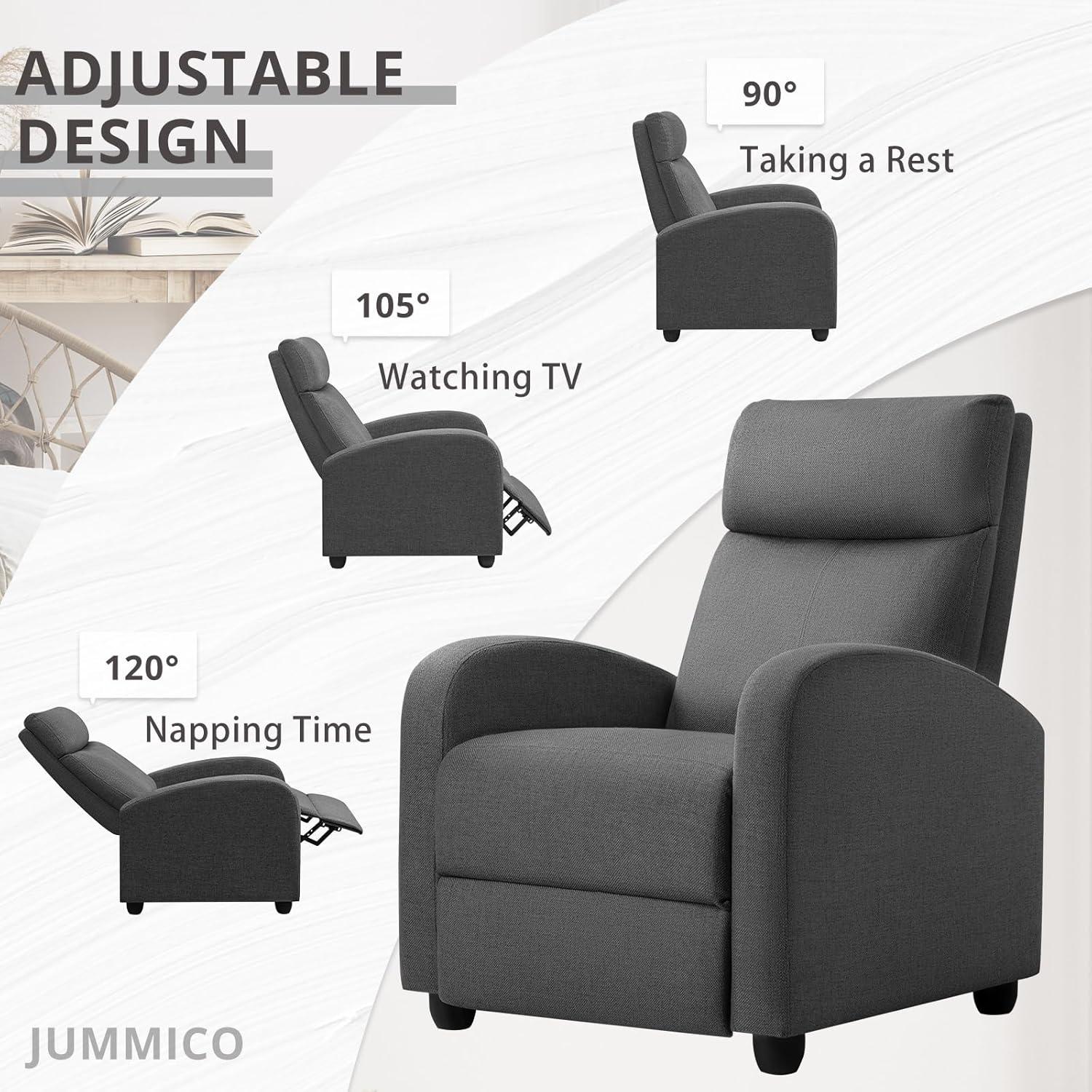 Aurora Grey Metal Frame Recliner with Thick Padding