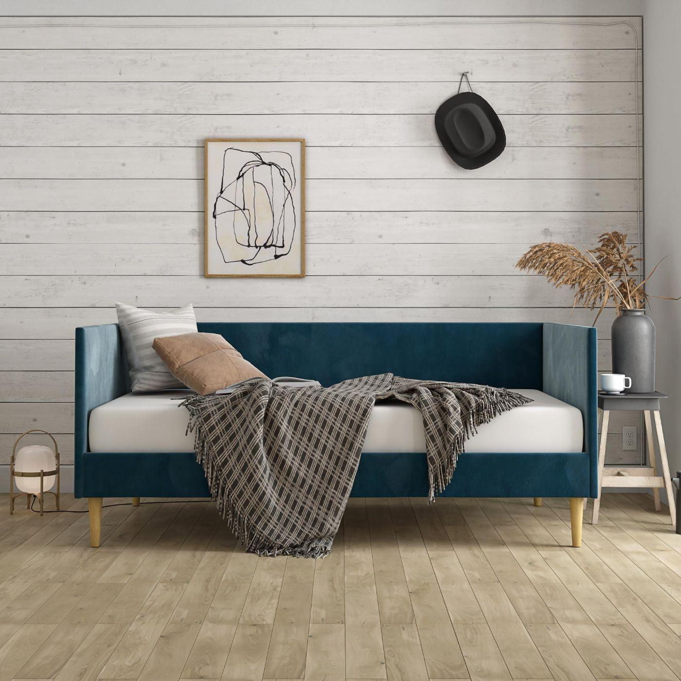 DHP Franklin Mid Century Upholstered Daybed, Twin Size, Blue Velvet