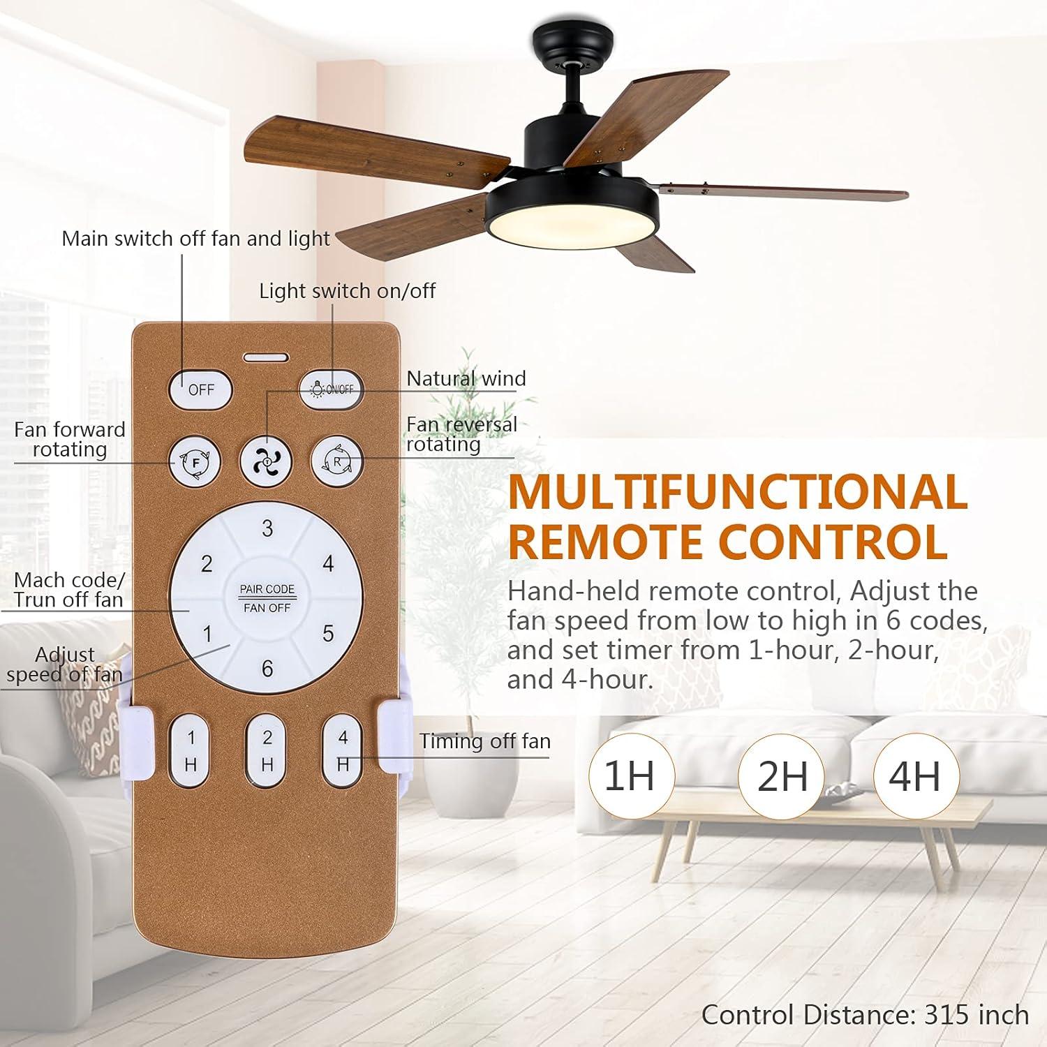 Simple Deluxe 44" Ceiling Fans with Lights and Remote, Outdoor Ceiling Fans for Patios with Light, Easy to Install Ceiling Fan with Reversible Motor and Wooden Blade for All Seasons
