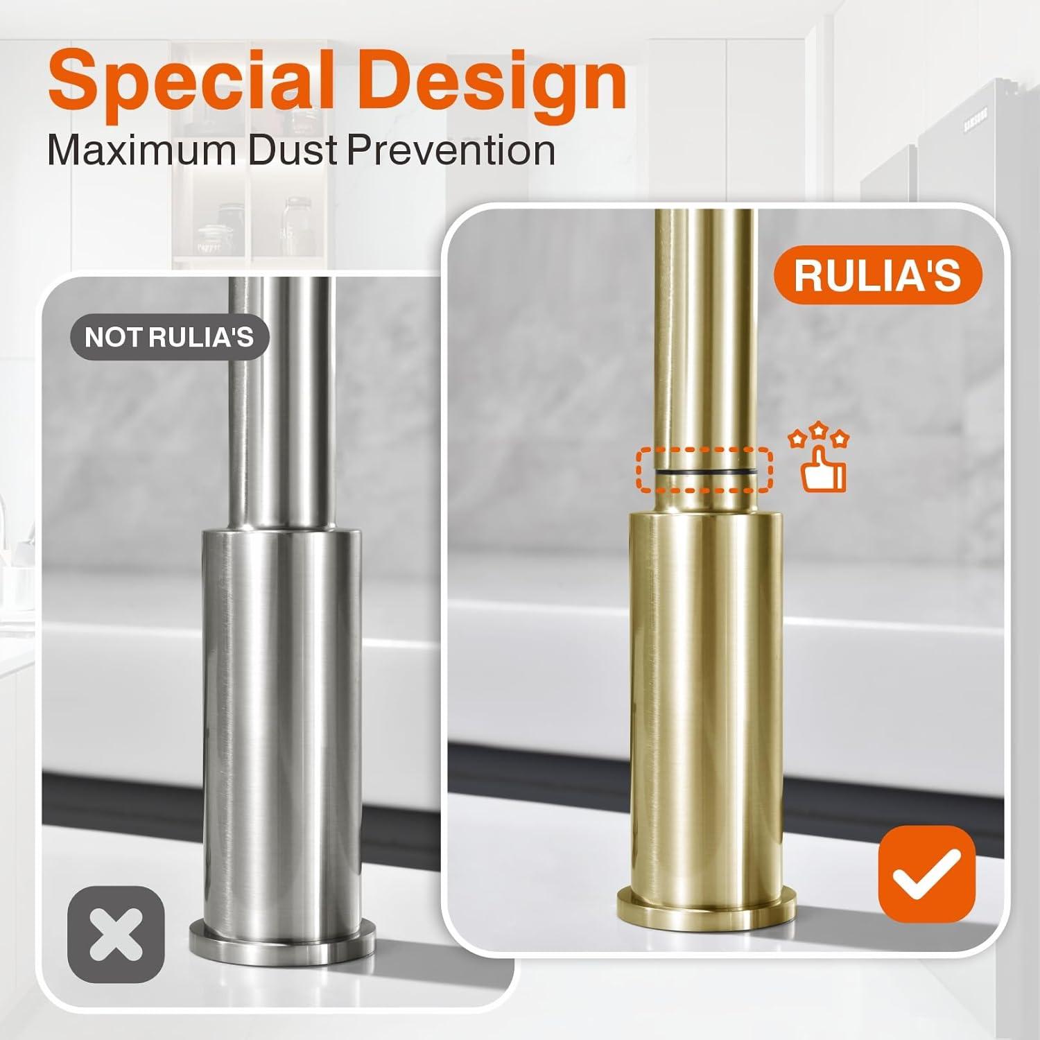 Kitchen Faucet, 2 Handles Kitchen Sink Faucet, 3 Holes Sink Faucet, Pull Down Kitchen Faucets, Bar Kitchen Faucet, Brushed Gold, Stainless Steel, RULIA RB1069