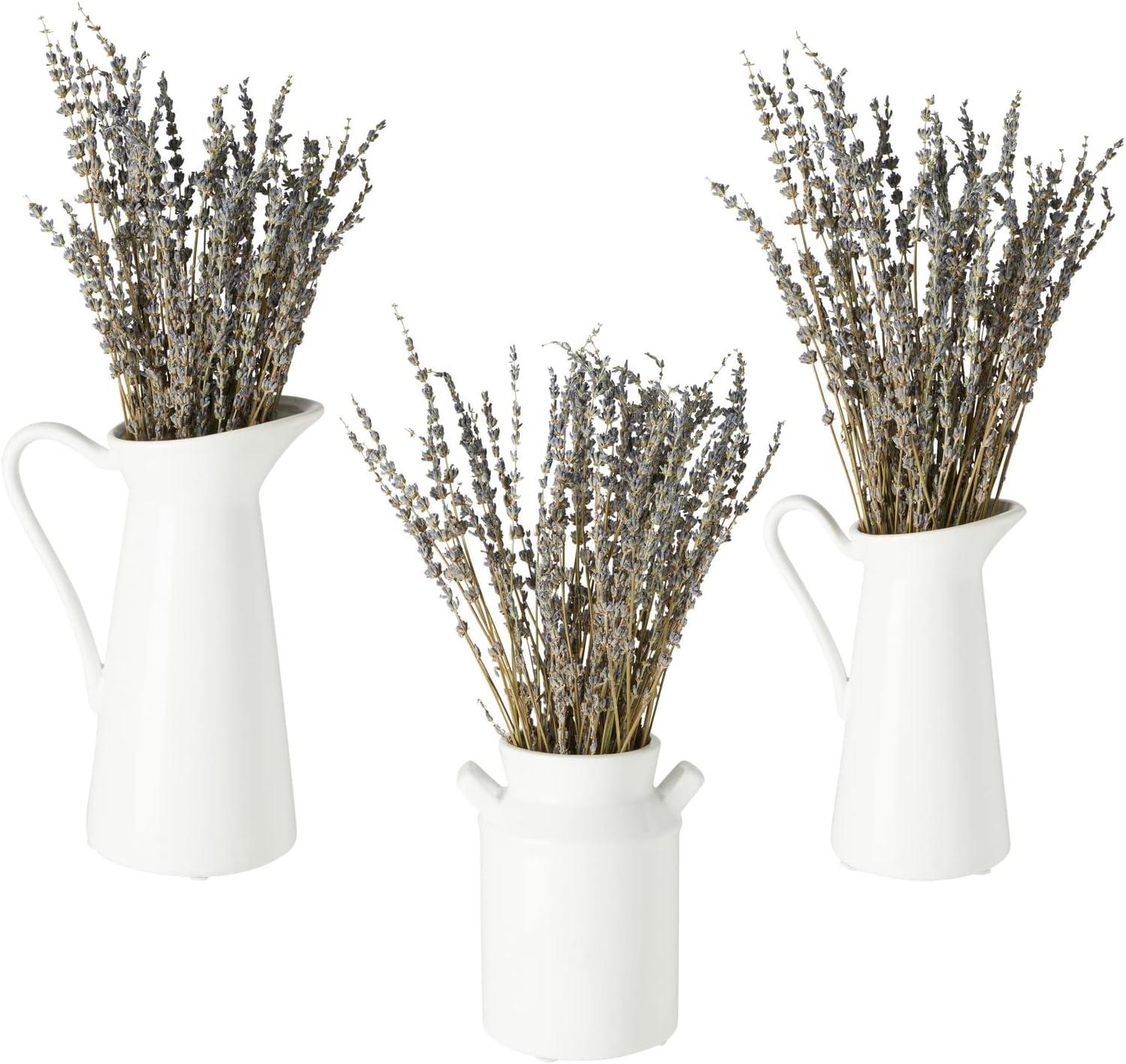 Farmlyn Creek 3 Piece Set Ceramic Pitcher Vases for Home Decor, Small White Centerpieces for Living Room, 3 Sizes