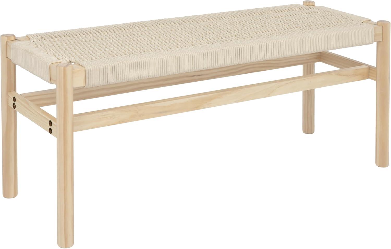 Storied Home Fernway Solid Wood and Woven Rope Entryway Bench