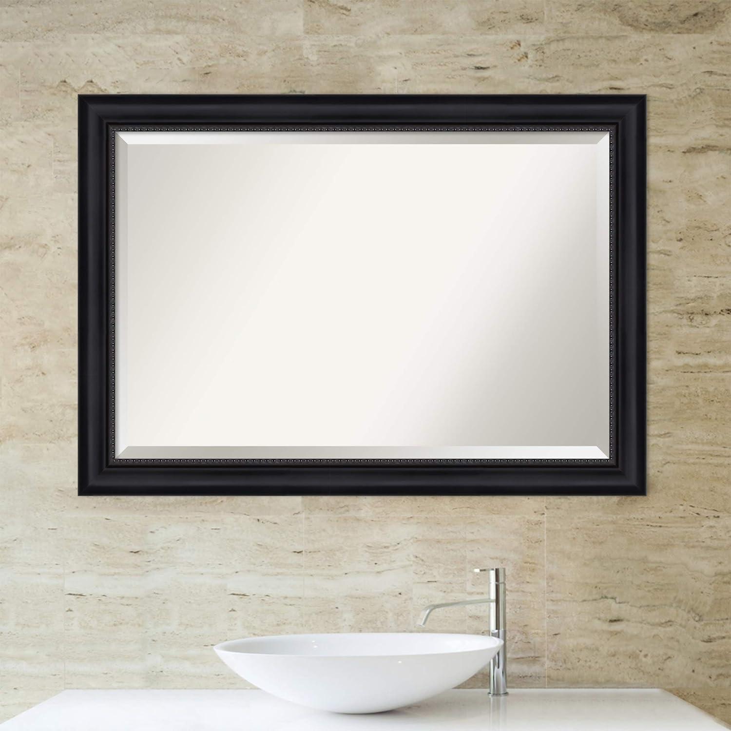 41"x29" Astor Framed Bathroom Vanity Wall Mirror Black - Amanti Art: Modern Rectangular, Satin Finish
