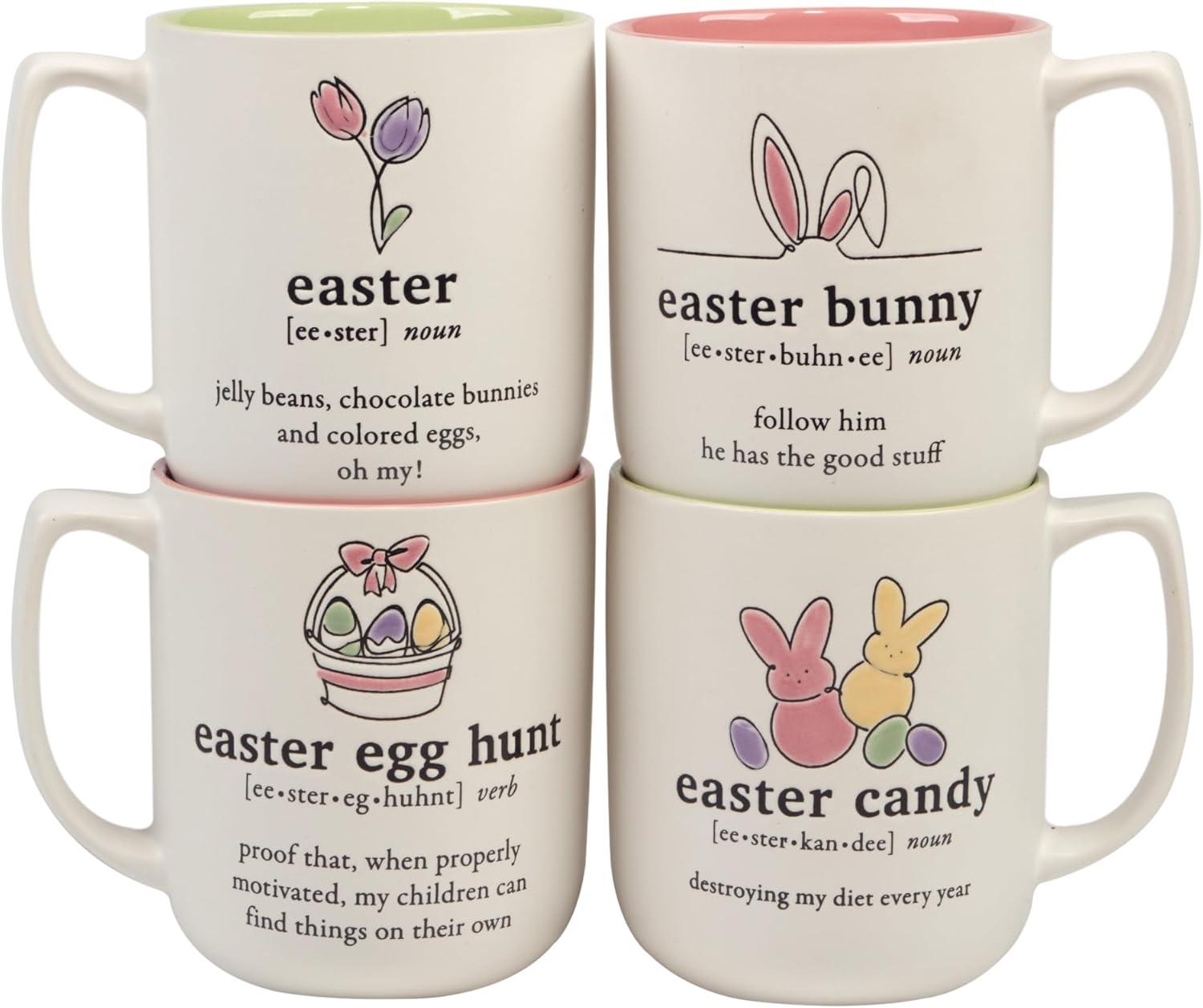 Easter Fun Pink and Green Ceramic Mug Set