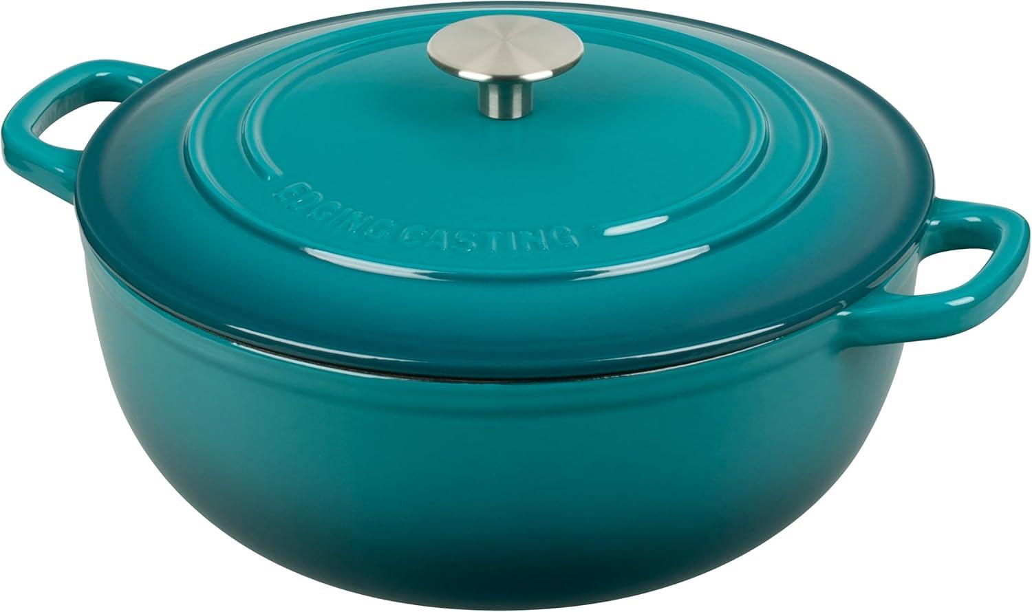 Darkcyan Enameled Cast Iron Round Dutch Oven with Lid, 5 Quart