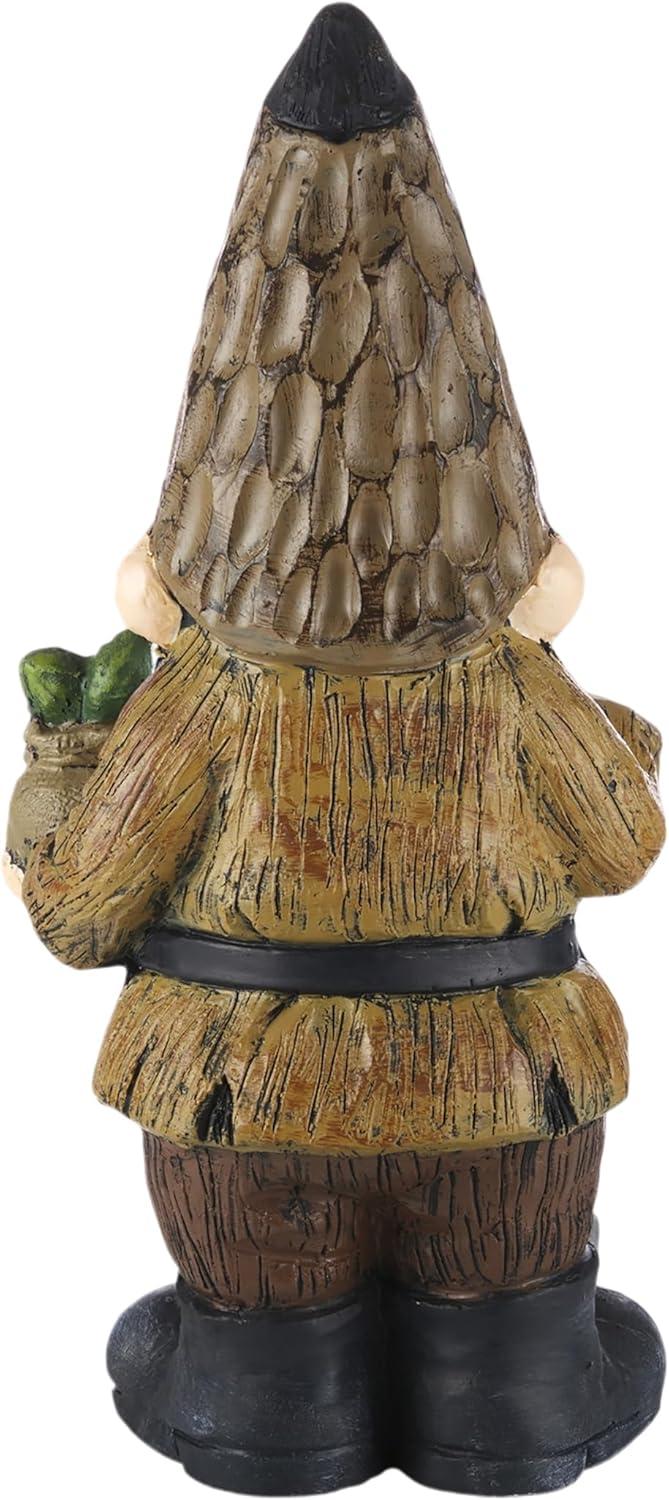 Alpine Corporation 7" x 6" x 16" Polystone Gnome with Shovel Garden Statue, Brown
