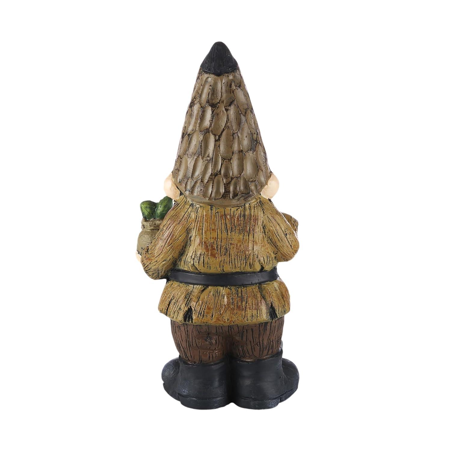 Alpine Corporation 7" x 6" x 16" Polystone Gnome with Shovel Garden Statue, Brown