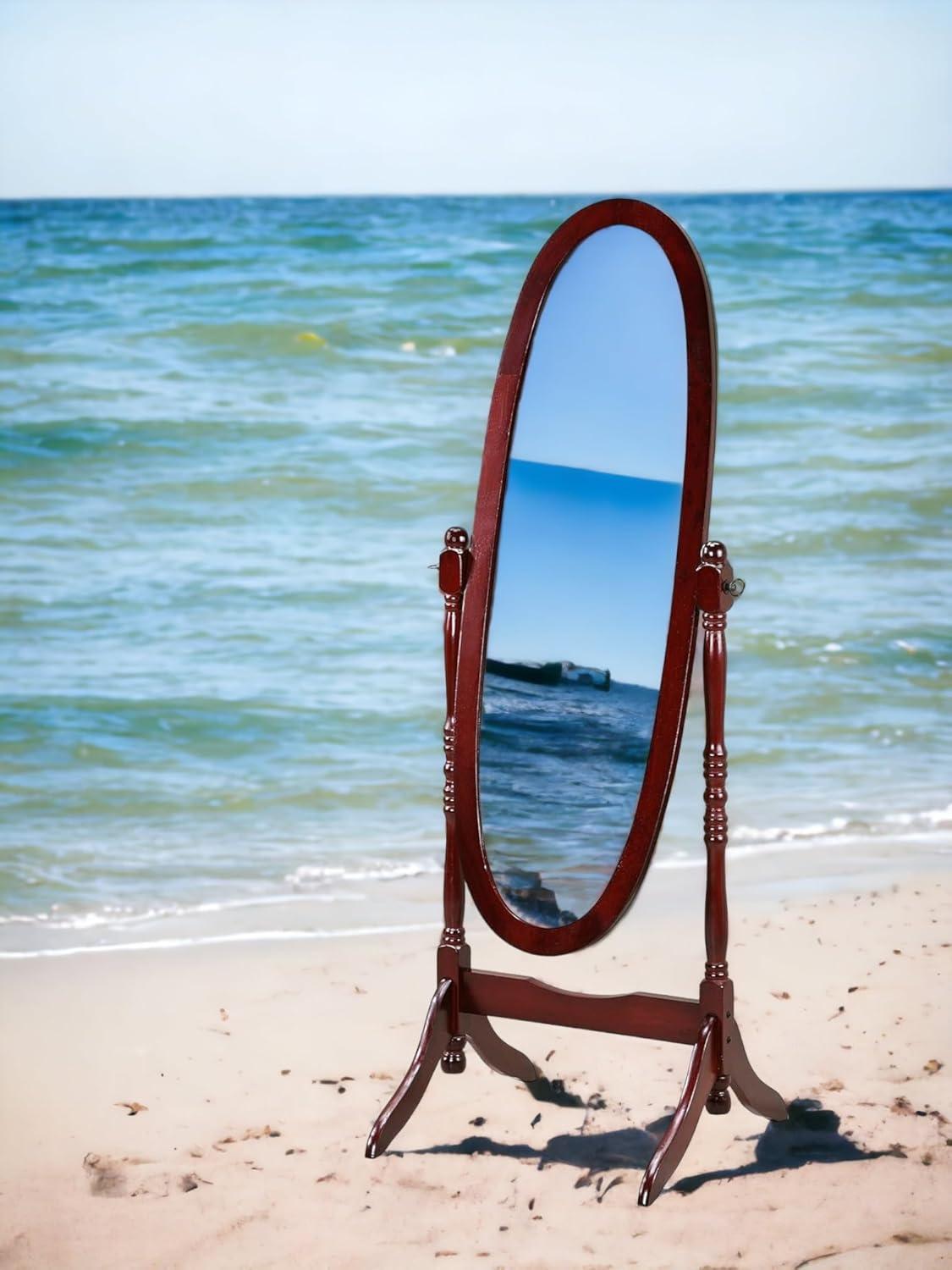 Roundhill Furniture Traditional Queen Anna Style Wood Floor Cheval Mirror Cherry