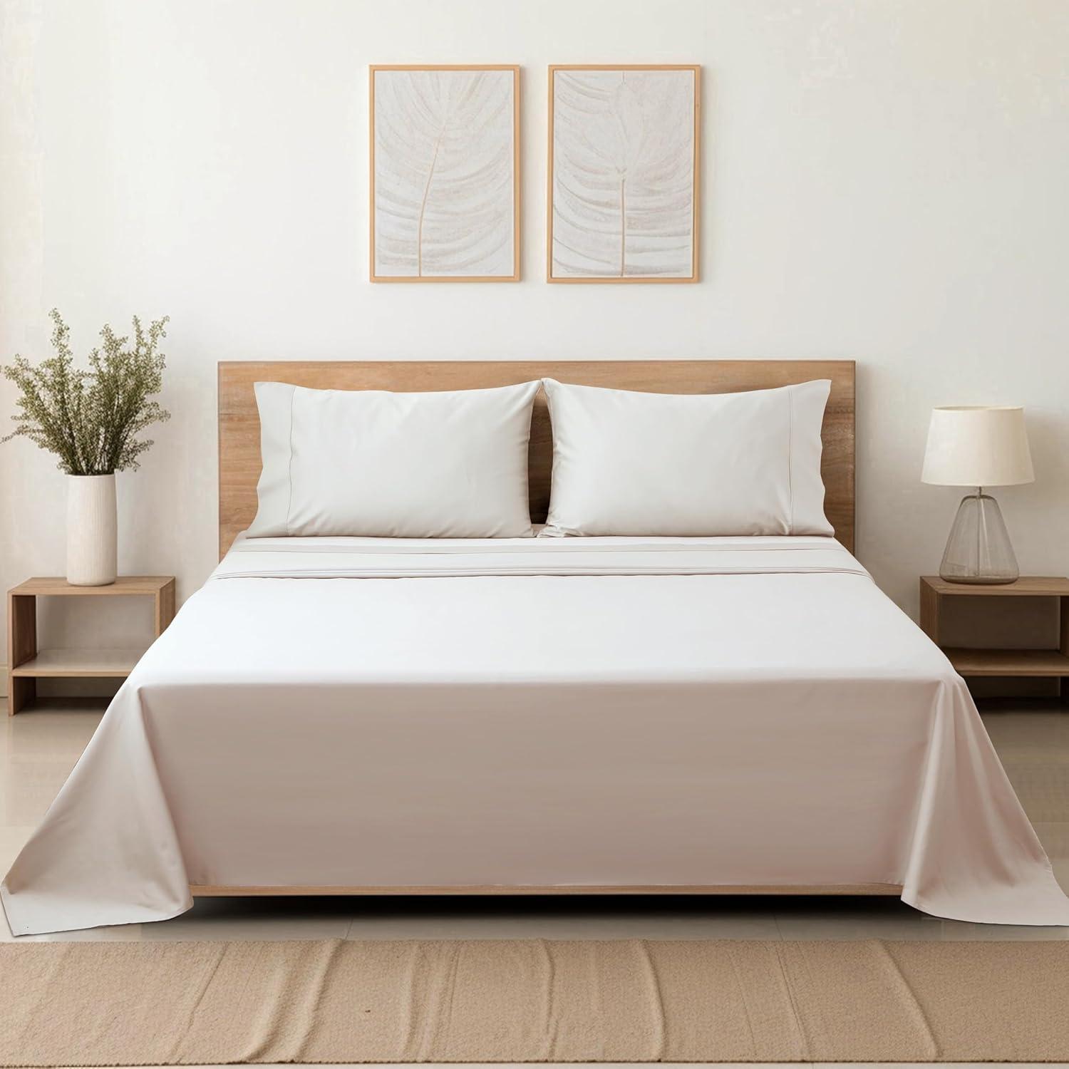 Cotton Twin Flat Sheet Only, 600 Thread Count 100% Egyptian Cotton Top Sheet 1Pcs, Cool & Breathable Flat Bed Sheets Wrinkle, Fade, Stain Resistant (Beige Twin)