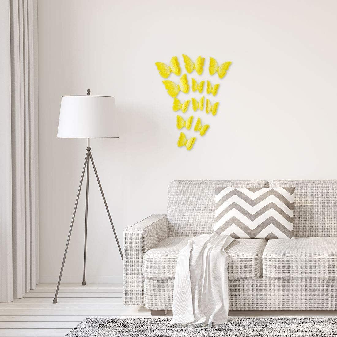 Unique Bargains Room 3D Butterfly Wall Stickers 12 Pcs Yellow