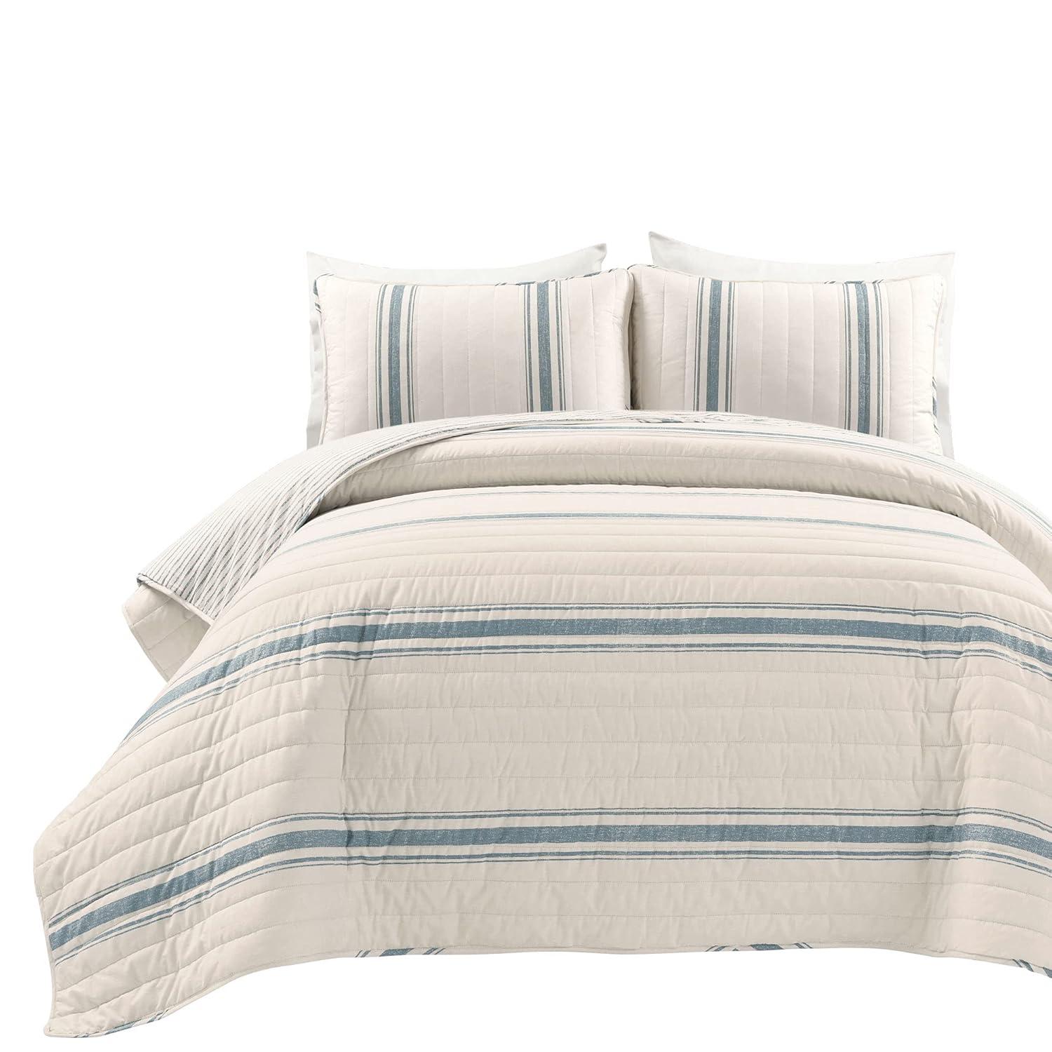 Lush Decor Farmhouse 460 Thread Count Striped 3 Piece Quilt Sets, King with Pillow Shams