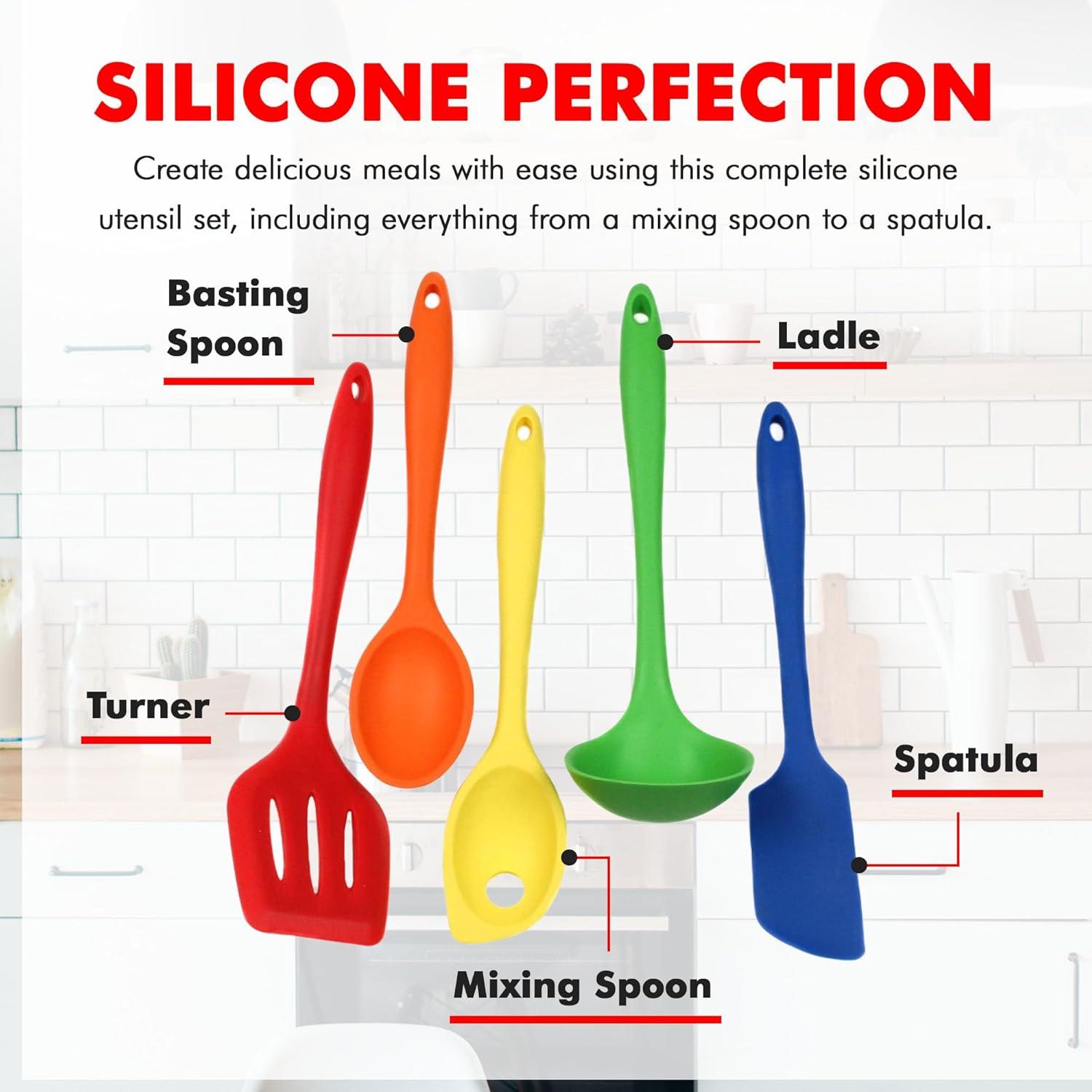 Premium Silicone  Tool and Utensil Set, 5 Piece Set, Assorted
