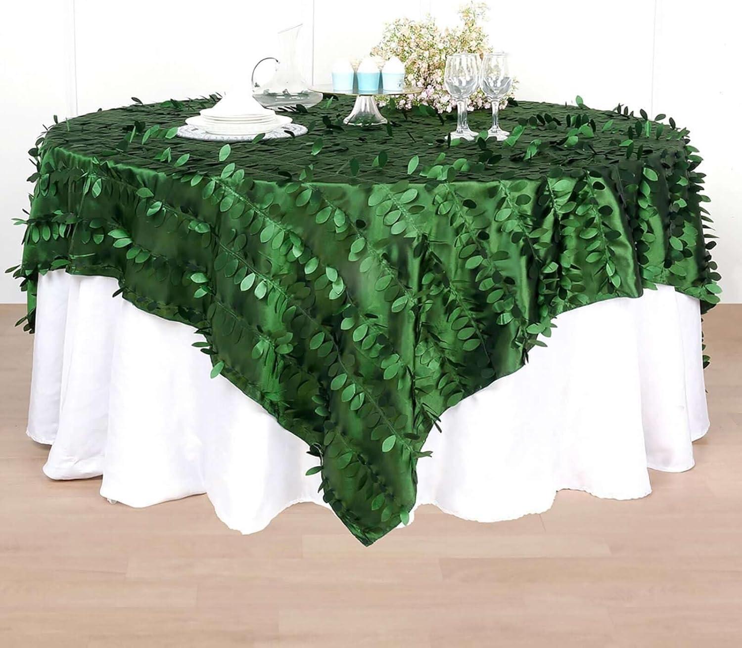 Efavormart 90"x90" Square Leaf Petal Taffeta Tablecloth - Decorative 3D Leaf Ruffle Table Cover for Forest Party, Wedding, Event, Dessert Tables - Green