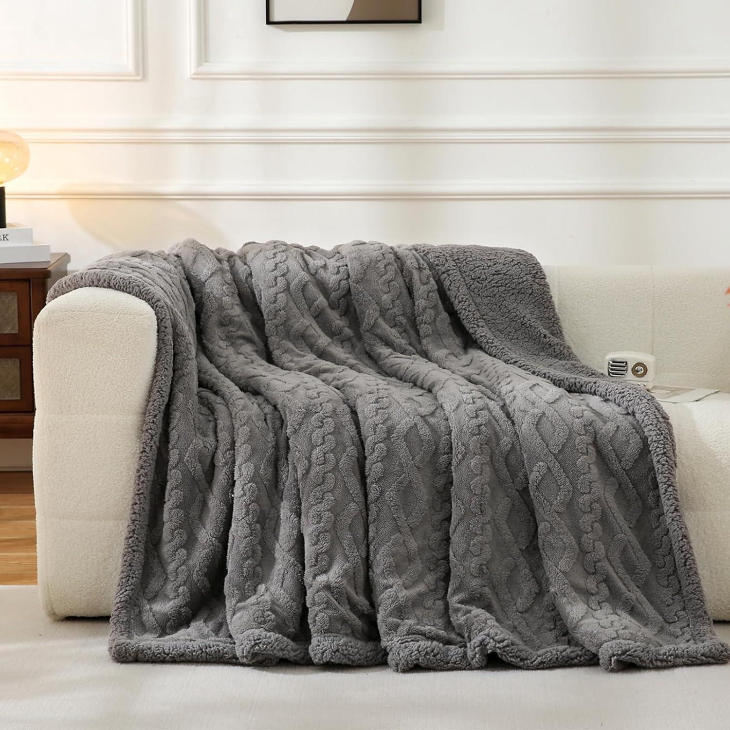 PU MEI Sherpa Throw Blanket for Couch Sofa 60”*80”- Fleece Tufted Fuzzy Soft Cozy Blanket for Bed, Thick Warm Blanket for All Seasons, (Dusty Blue, 60"*80")
