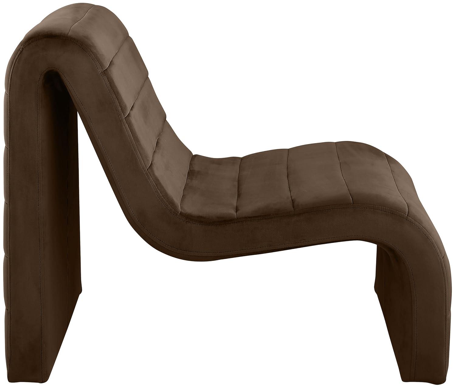 Meridian Furniture 403Brown Ivy Collection Modern | Contemporary Velvet Upholstered Accent Chair with Rich Brown Velvet, Channel Tufted Design, Curved Shape, 26.4" W x 37.4" D x 31.1" H, Brown