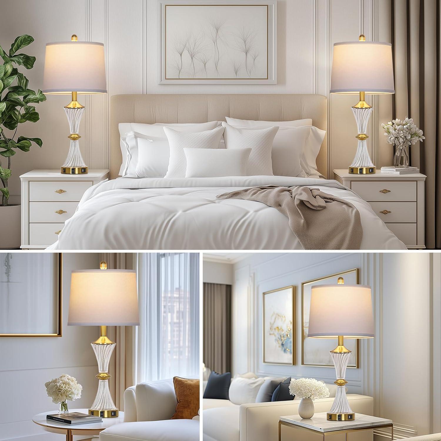 Rosdorf Park Crystal Glass Table Lamp Set of 2,Modern Bedroom Lamps