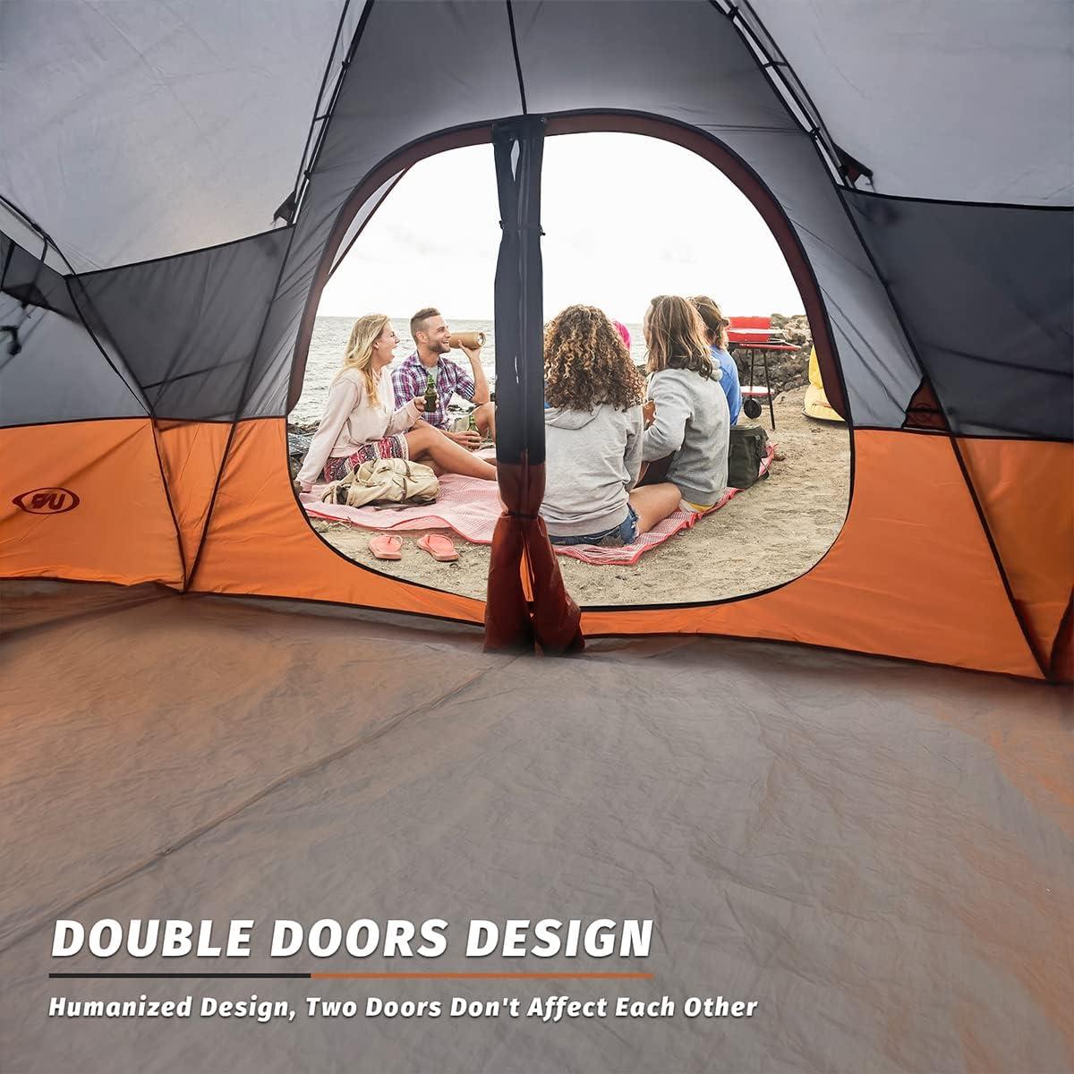 10-Person Orange Polyester 2-Room Camping Tent