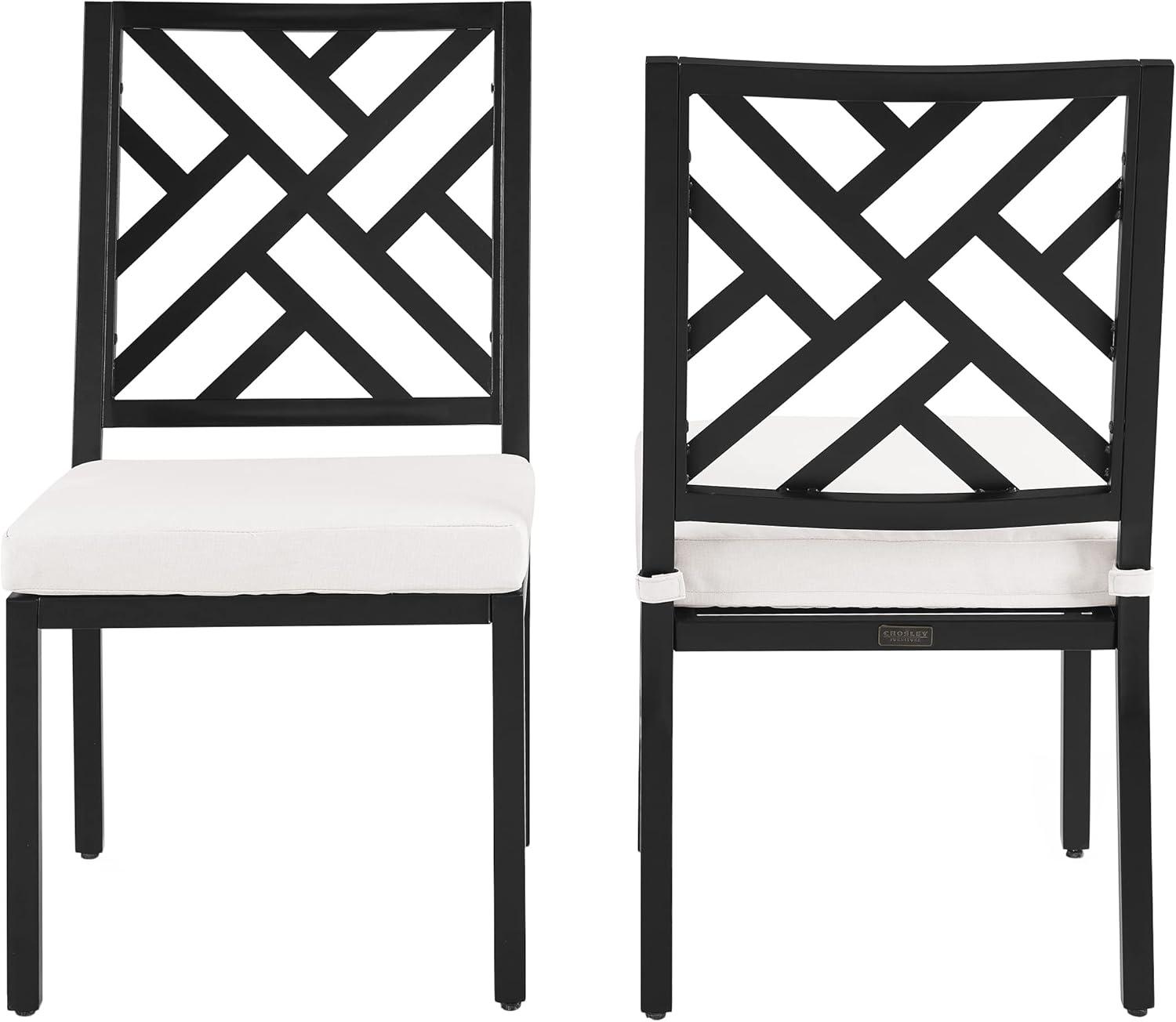 Matte Black Metal Outdoor Dining Chairs with Cushions, Set of 2