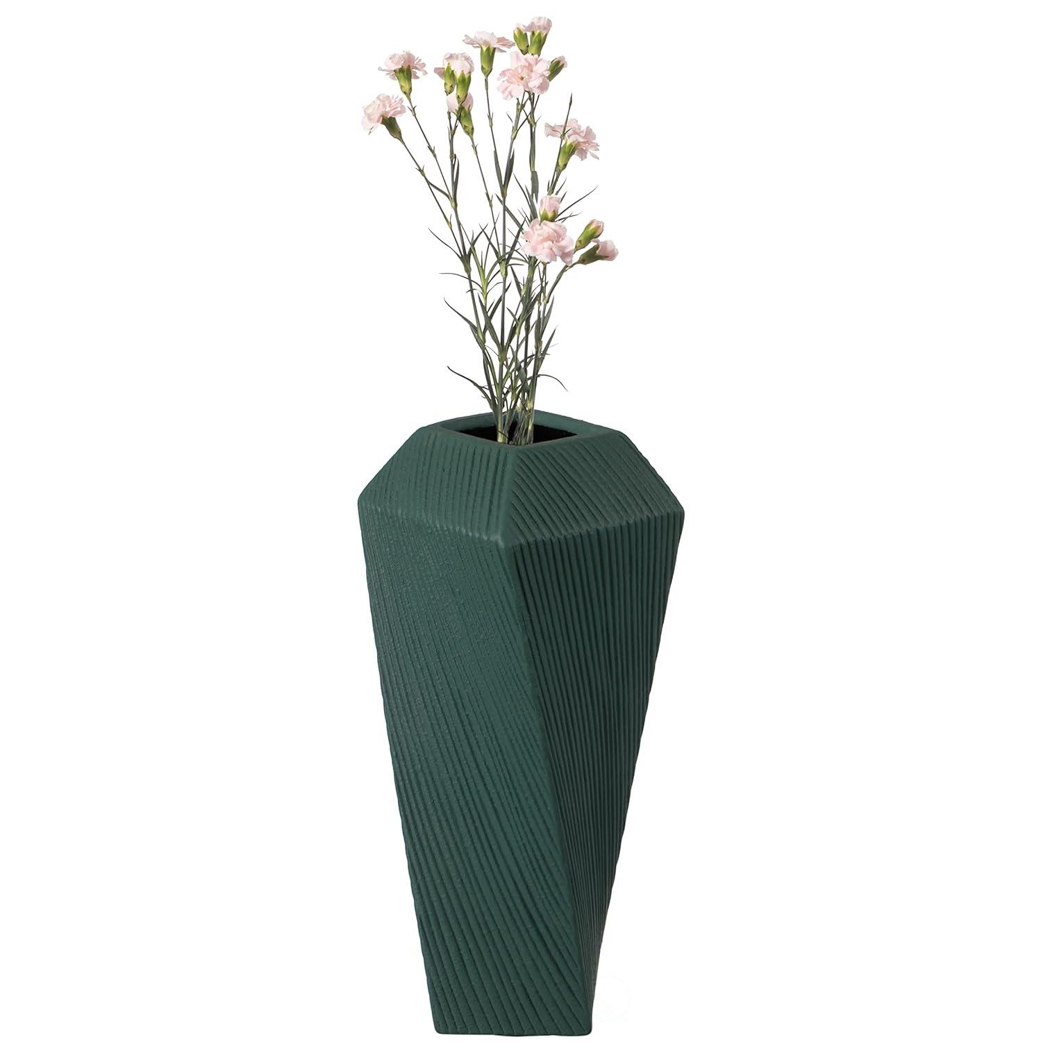 Uniquewise 12" H Decorative Ceramic Square Twisted Centerpiece Table Vase Green, Large