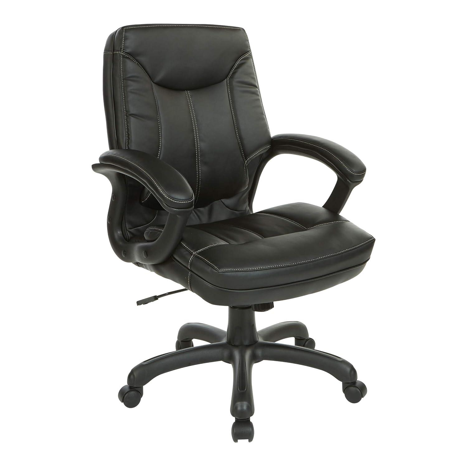Executive Mid Back Black Faux Leather Chair with Contrast Stitching