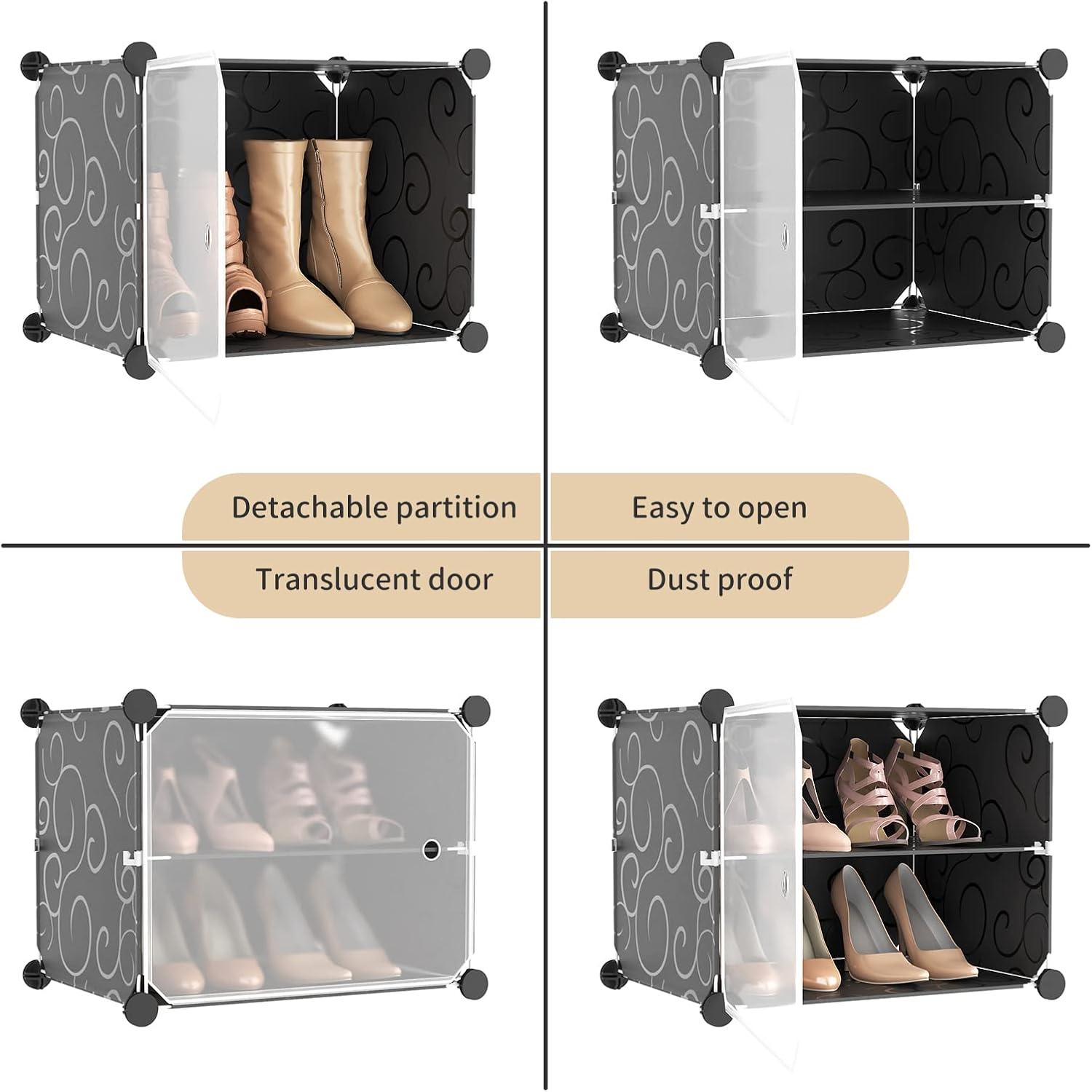 Black and White Freestanding Plastic Shoe Storage Cabinet with Doors