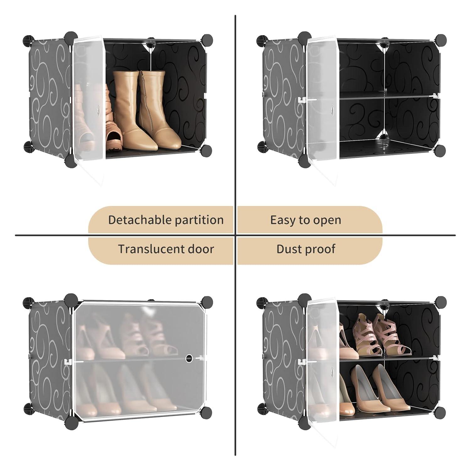 Black and White Freestanding Plastic Shoe Storage Cabinet with Doors