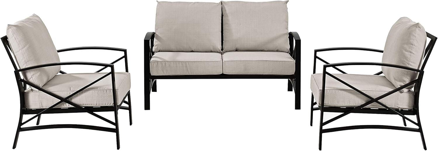 Crosley 3pc Kaplan Steel Outdoor Seating Furniture Set with Loveseat & 2 Chairs Oatmeal