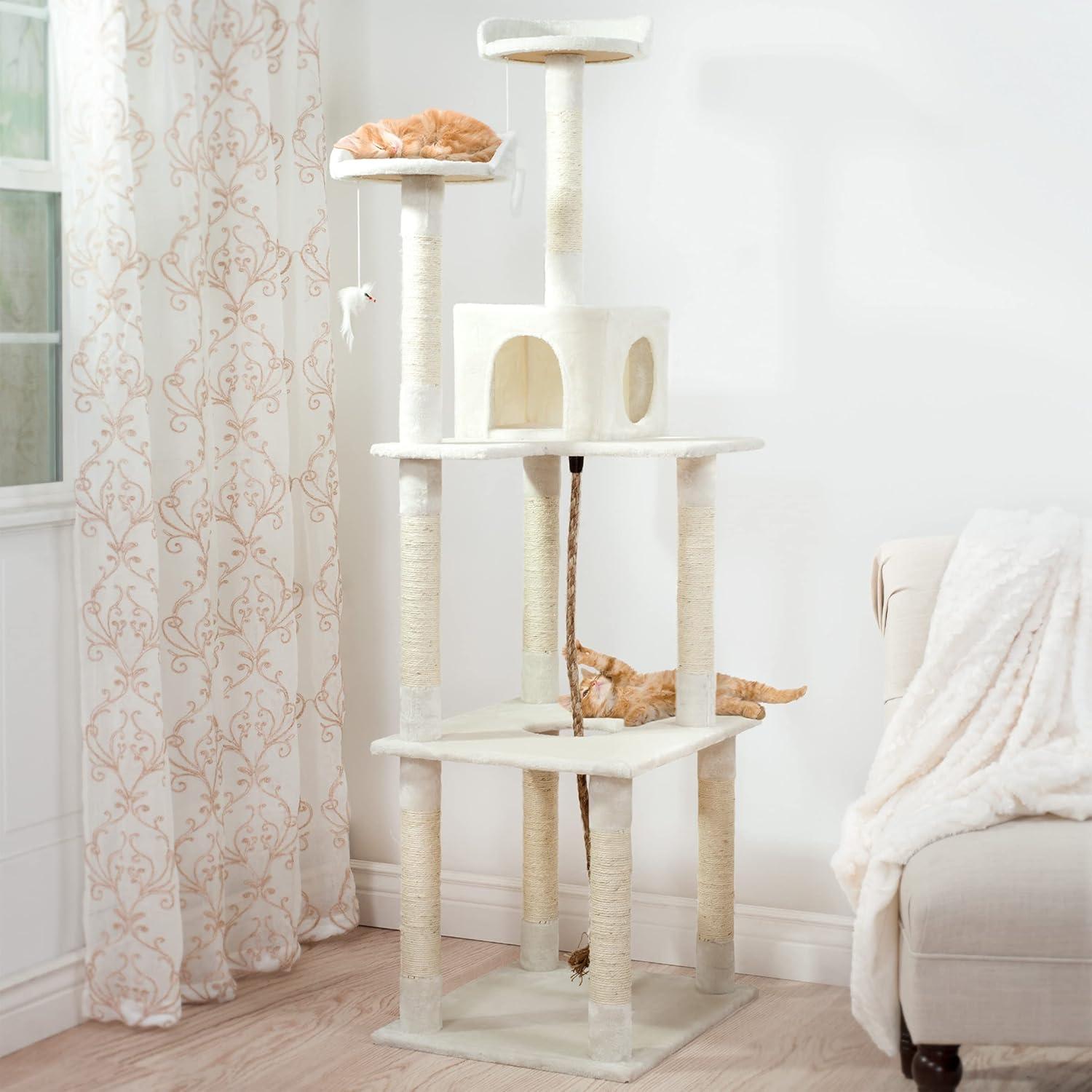 PetMaker 6 Foot Cat Tree with Scratch Posts in Ivory