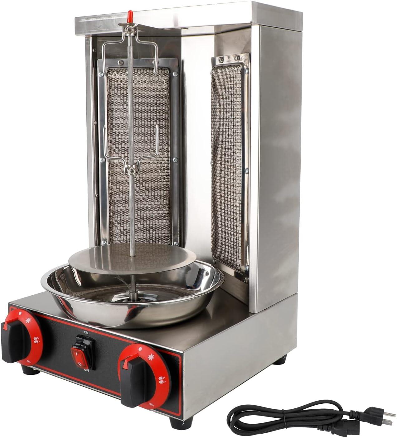 TOPTENG 110V 2000W Commercial Electric Vertical Gas Shawarma Broiler Machine Spinning Doner Kebab Gyro Grill Machine, Rotisserie Doner Kebab Gyro Grill Device for Restaurant Dinner Home Kitchen