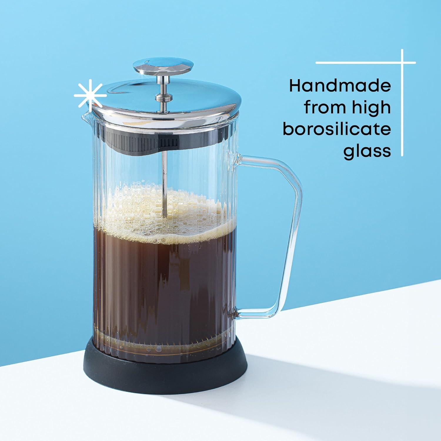 JoyJolt JG10327 JoyJolt Savor Fluted French Press Coffee and Tea Maker, 33.8oz