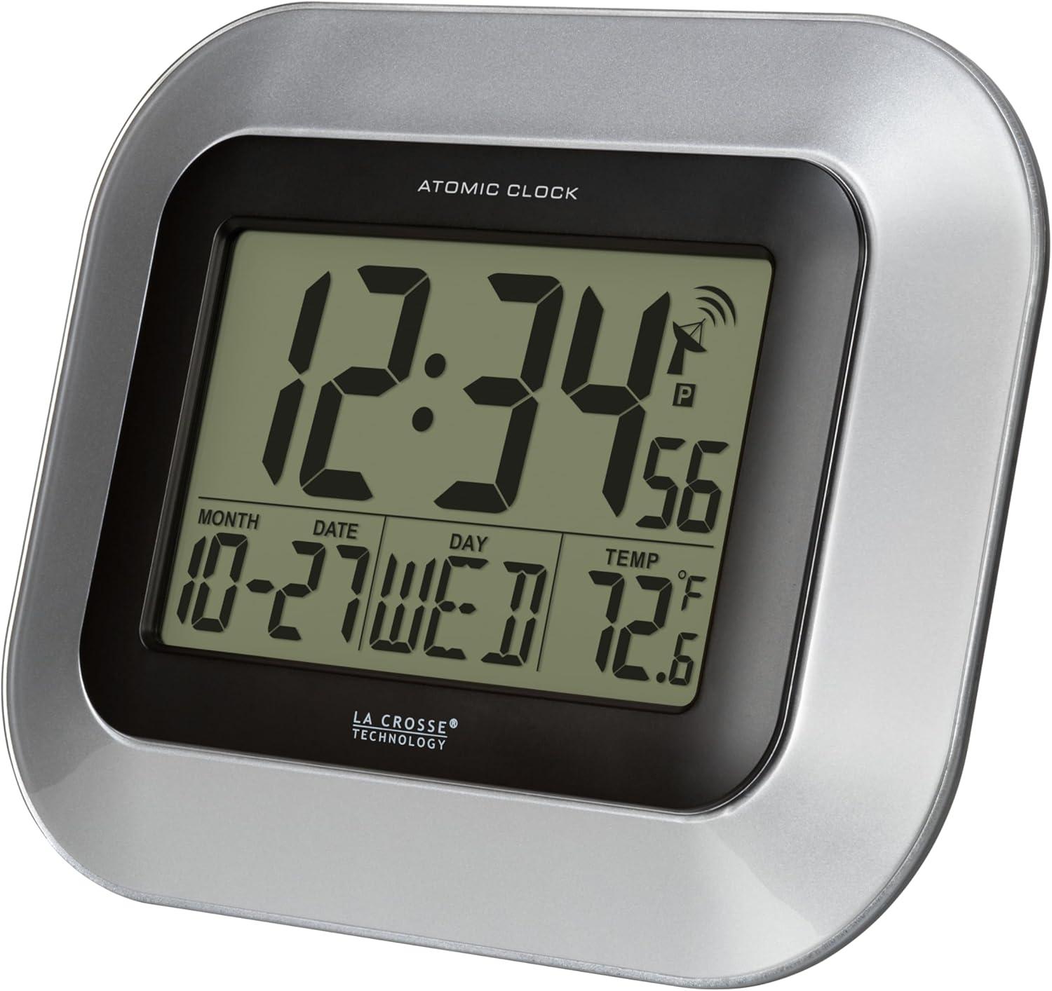 WT-8005U-S Atomic Digital Wall Clock with Indoor Temperature and Date