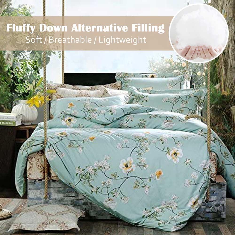 Nanko Bedding Duvet Cover Set Queen, 3 Pieces – 800-Thread Floral Microfiber Down Comforter Quilt Cover Zipper & Tie for Women & Men’s Bedroom, Luxury Guestroom Decor -Teal