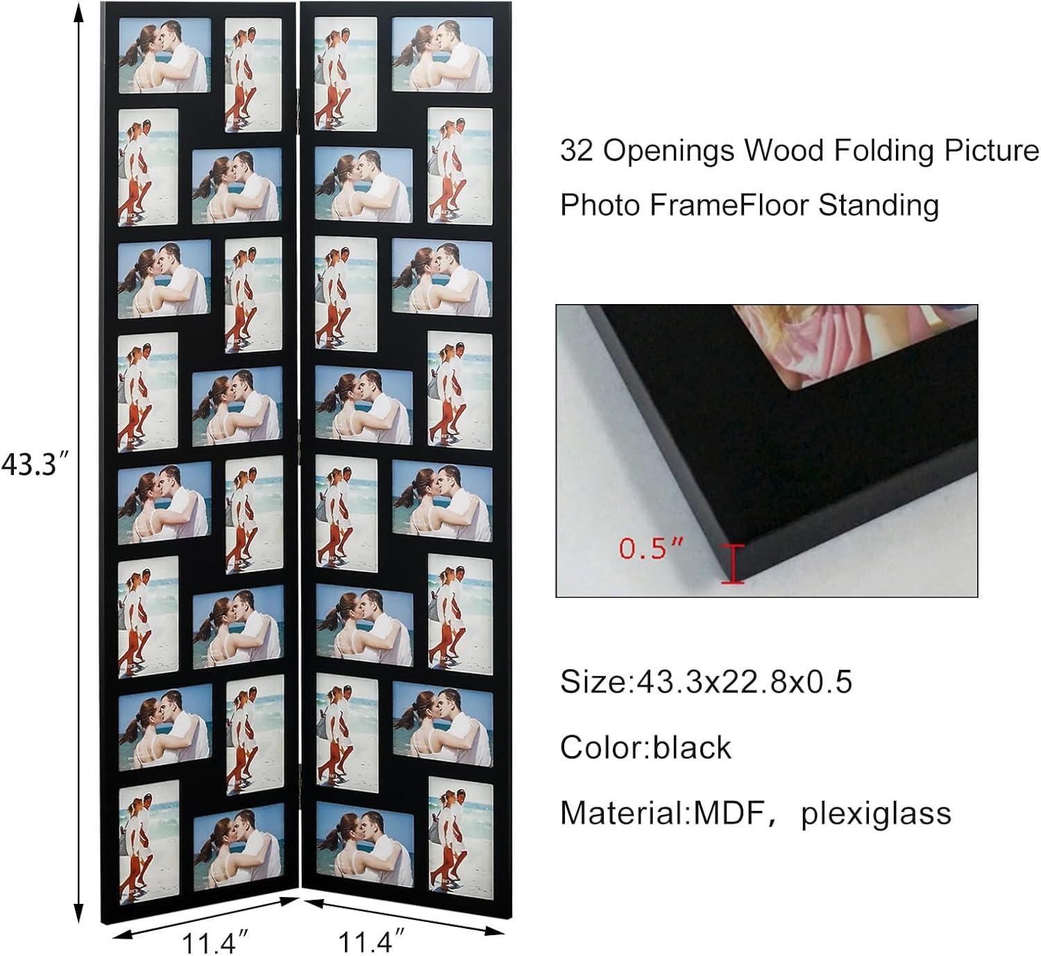 Black Wood Hinged Folding Screen Collage Picture Frame