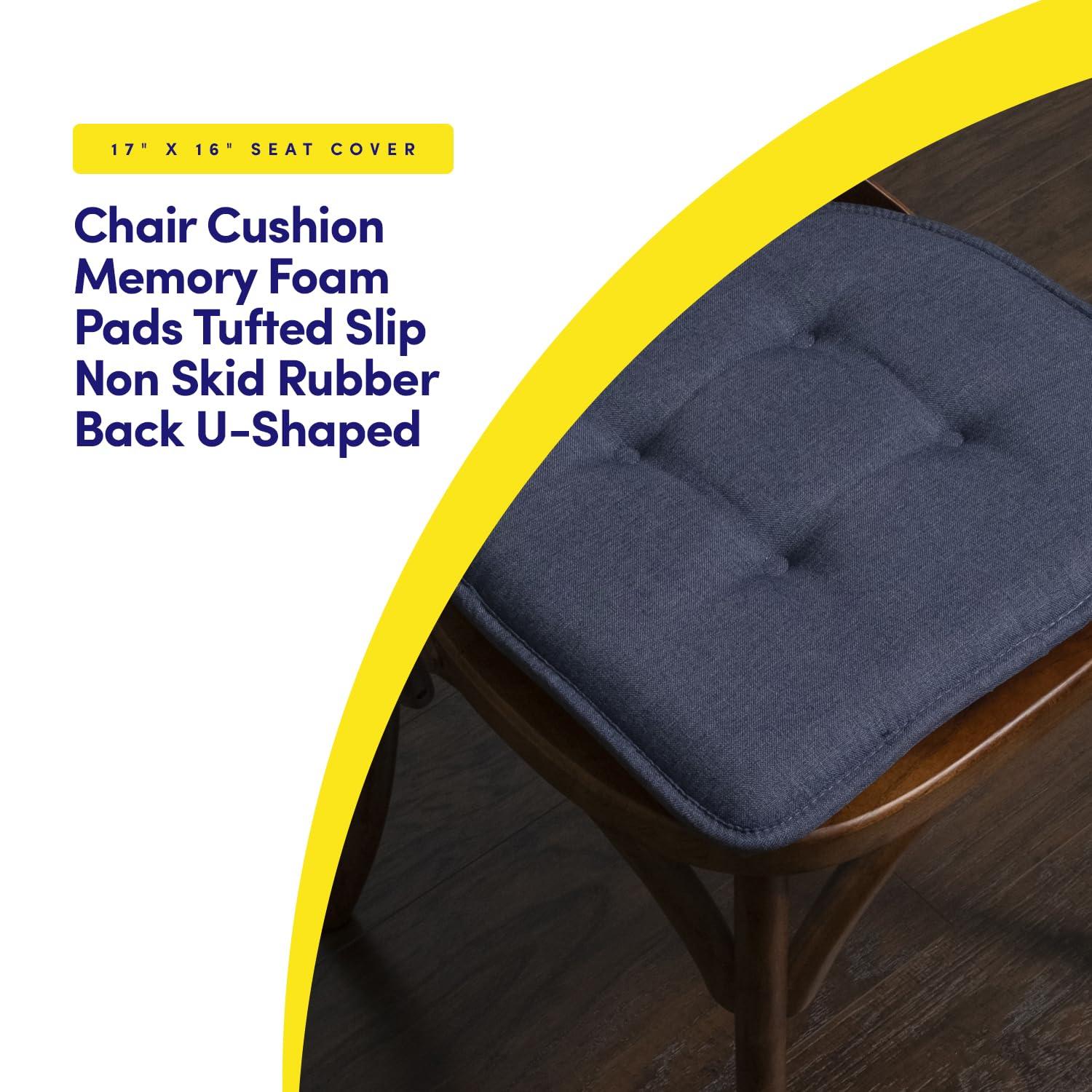 Solid Color U Shaped Memory Foam 17" x 16" Chair Cushions, Denim, 4 Pack