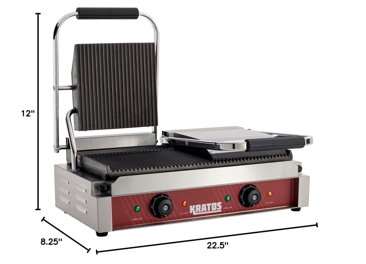 Kratos Commercial Electric Panini Sandwich Grill with Grooved Plates, 9" x 9" Cooking Surface, Commercial Countertop Panini Press, 120V, 1750W (29Y-017)