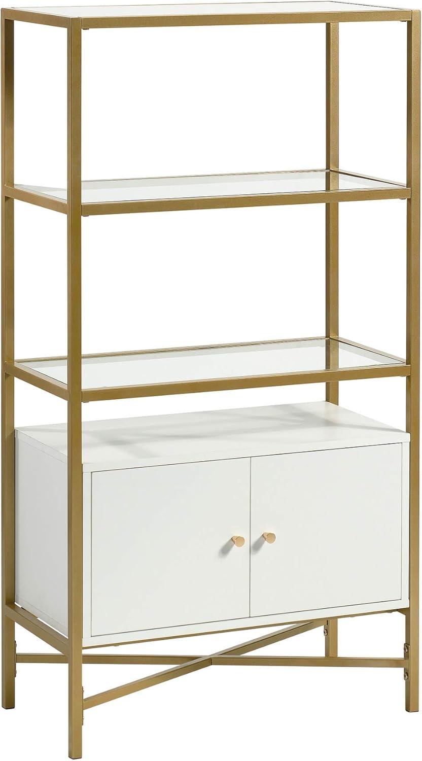 White and Gold Adjustable Bookcase with Doors