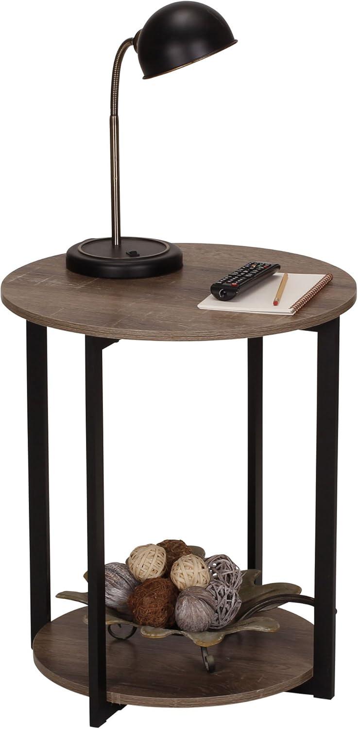 Household Essentials Jamestown Round End Table Ashwood: Modern Minimalist, Iron Frame, Particle Board
