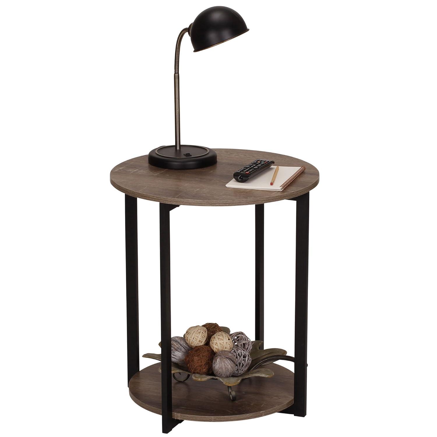 Household Essentials Jamestown Round End Table White: Modern Minimalist, Iron Frame, Particle Board Top