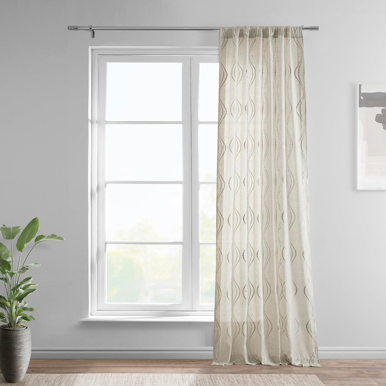 Suez Natural Embroidered Faux Linen Sheer Curtain (1 Panel), Suez Natural, 50W X 84L