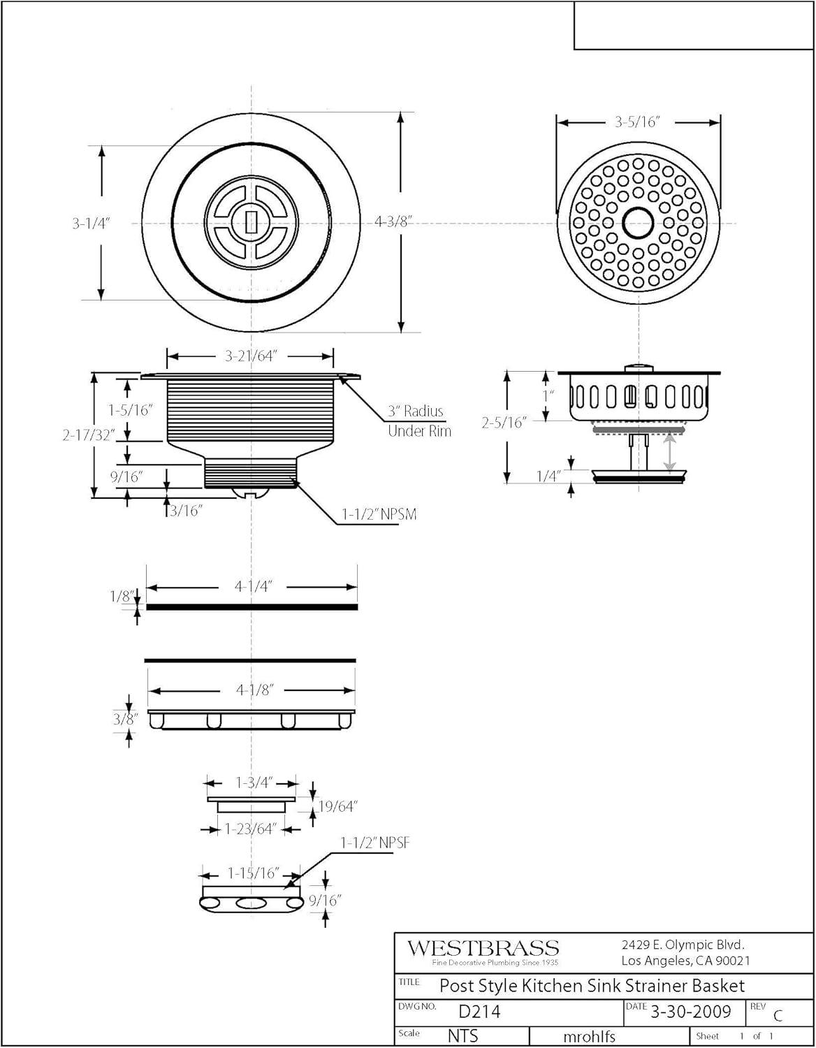 Solid Brass Style Kitchen Sink Basket Strainer