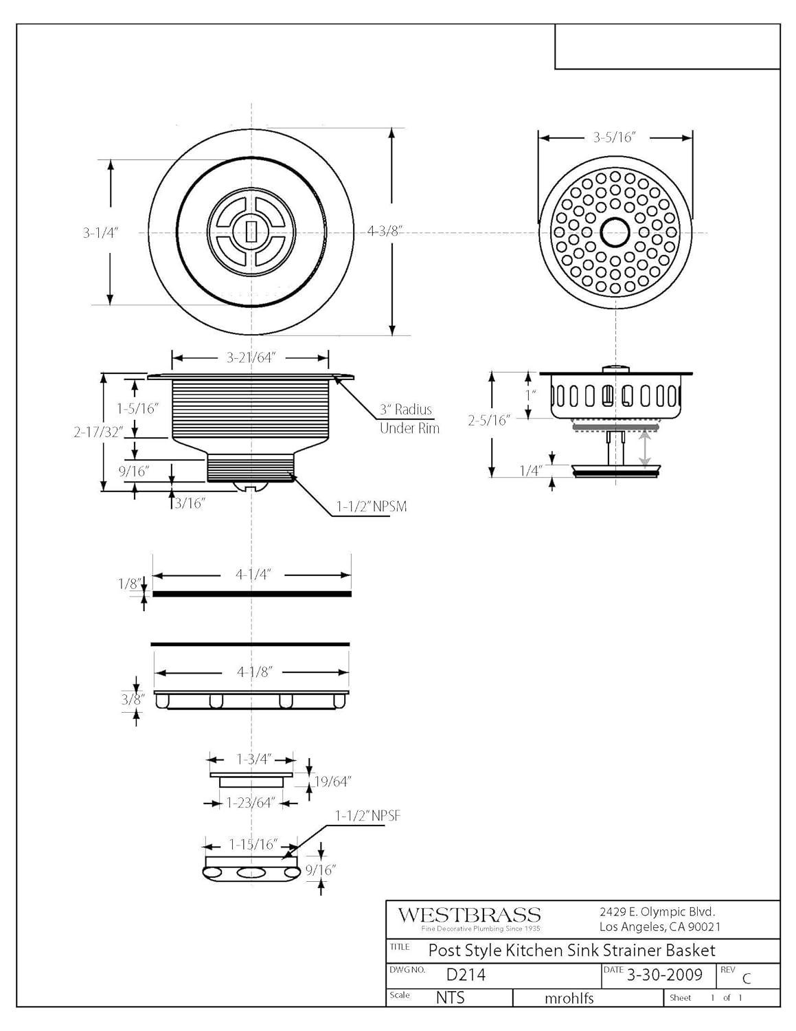 Solid Brass Style Kitchen Sink Basket Strainer