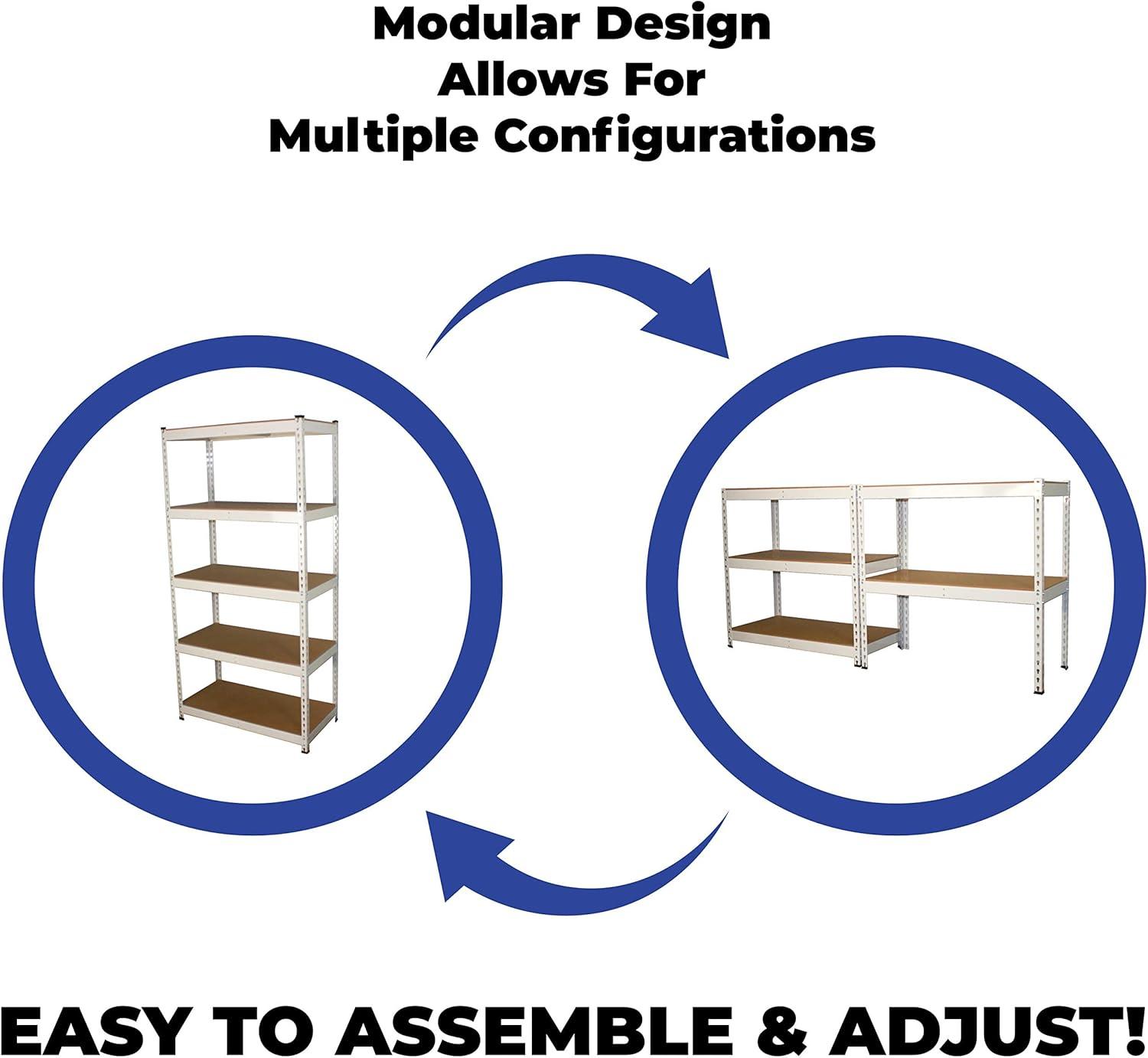 MonsterRax Modular Garage Shelving - 5 Tier Storage Shelves, Tall Metal Rack Shelves for Storage, Heavy Duty Steel Shelf Organizer for Garage, Or Kitchen Pantry (White, 18" x 60" x 72")
