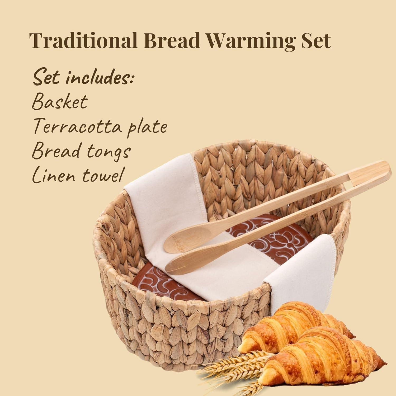 Bread Warmer Basket with Stone - Tortilla Warmer - Bread Baskets for Serving- 11.8x9x4.72 Inches - House Warming Gifts
