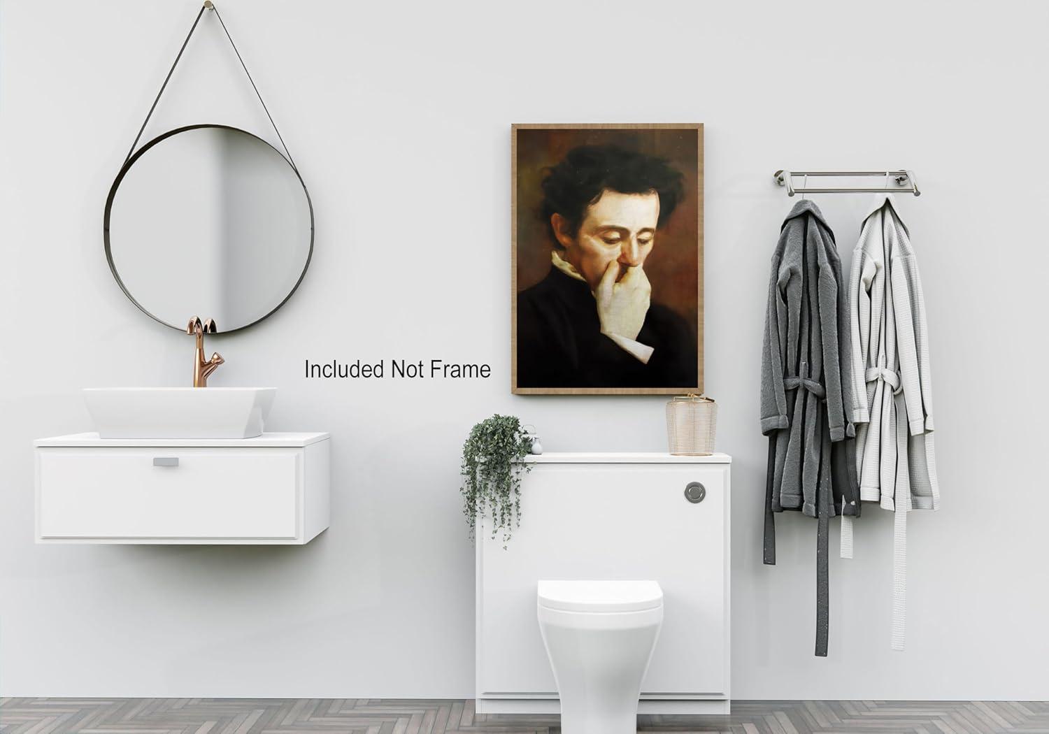 JDNWKBBS Funny Bathroom Canvas Wall Art Humorous Classical Oil Painting Man Covering Nose Posters Vintage Toilet Pictures Prints Rustic Farmhouse Wall Decor for Bathroom Restroom 12x16in Unframed