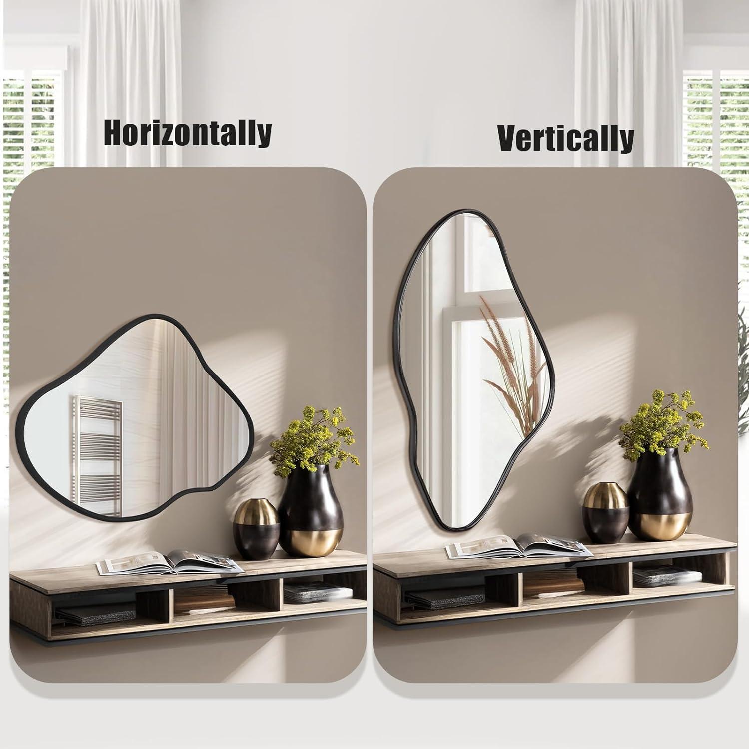 Funtouch Irregular Wall Mirrors 24"x 36" Cloud Shaped Mirrors for Bathroom, Aluminum Alloy Frame Black