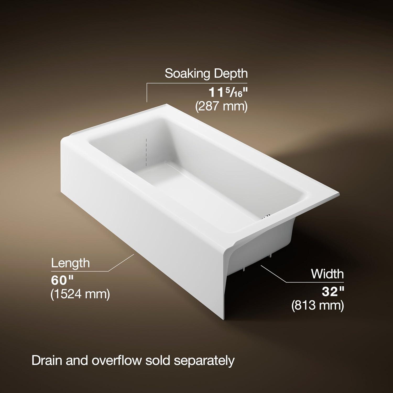 Kohler Avec 60 In. X 32 In. Alcove Bath, Right Drain K-25831-RA-0