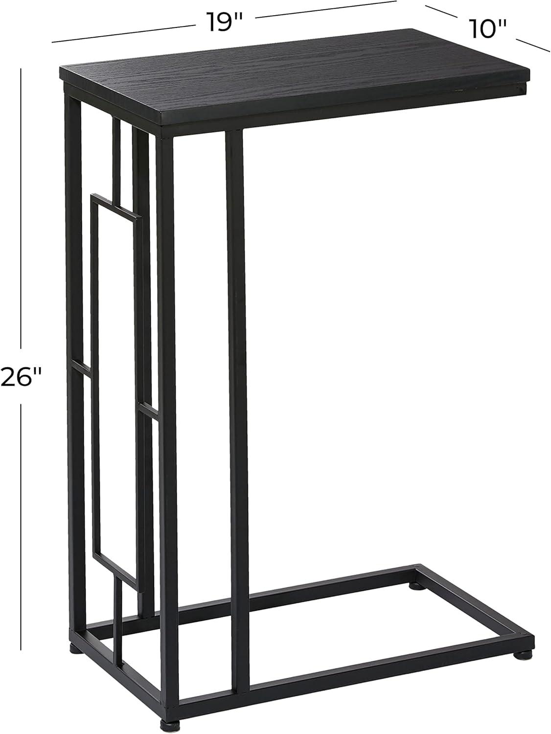 Contemporary Metal and Wood Accent Table Black - Olivia & May: C-Shaped, No Assembly, Iron Frame