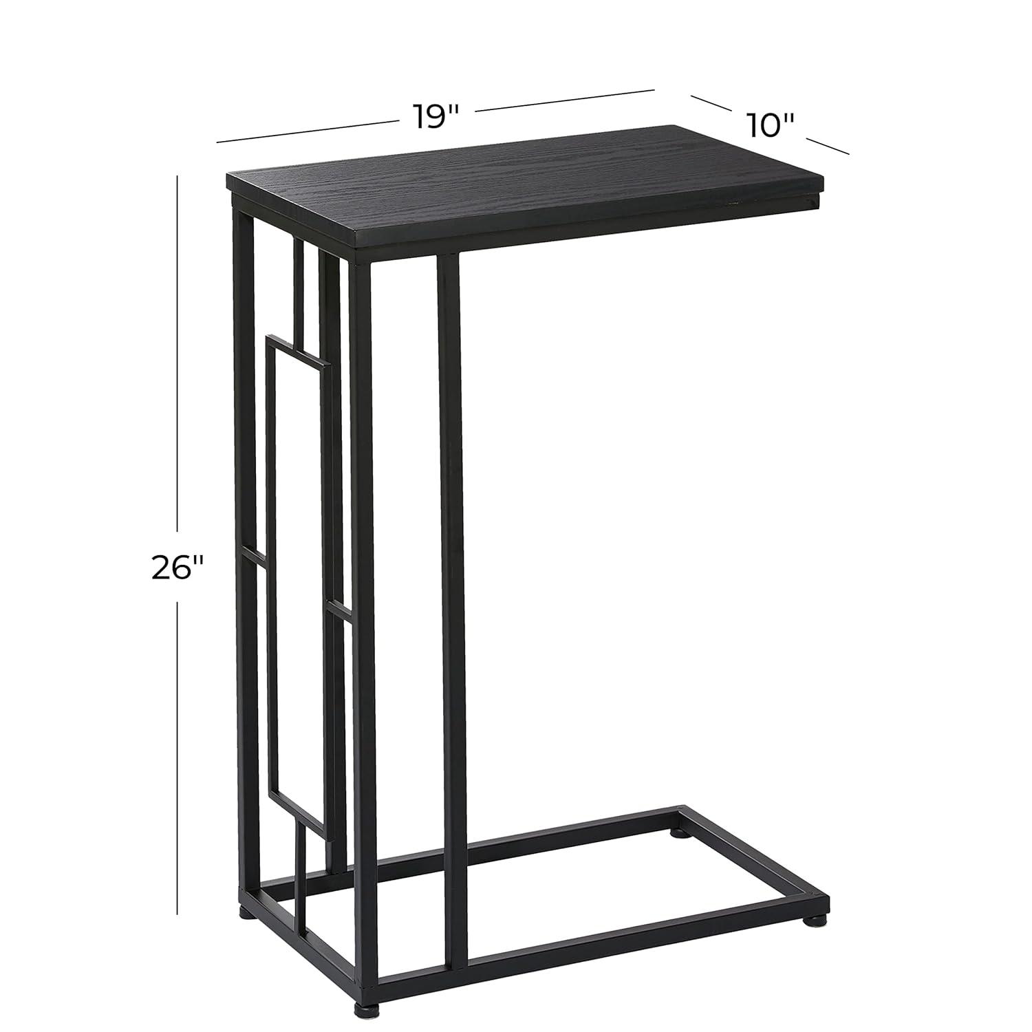 Contemporary Metal and Wood Accent Table Black - Olivia & May: C-Shaped, No Assembly, Iron Frame