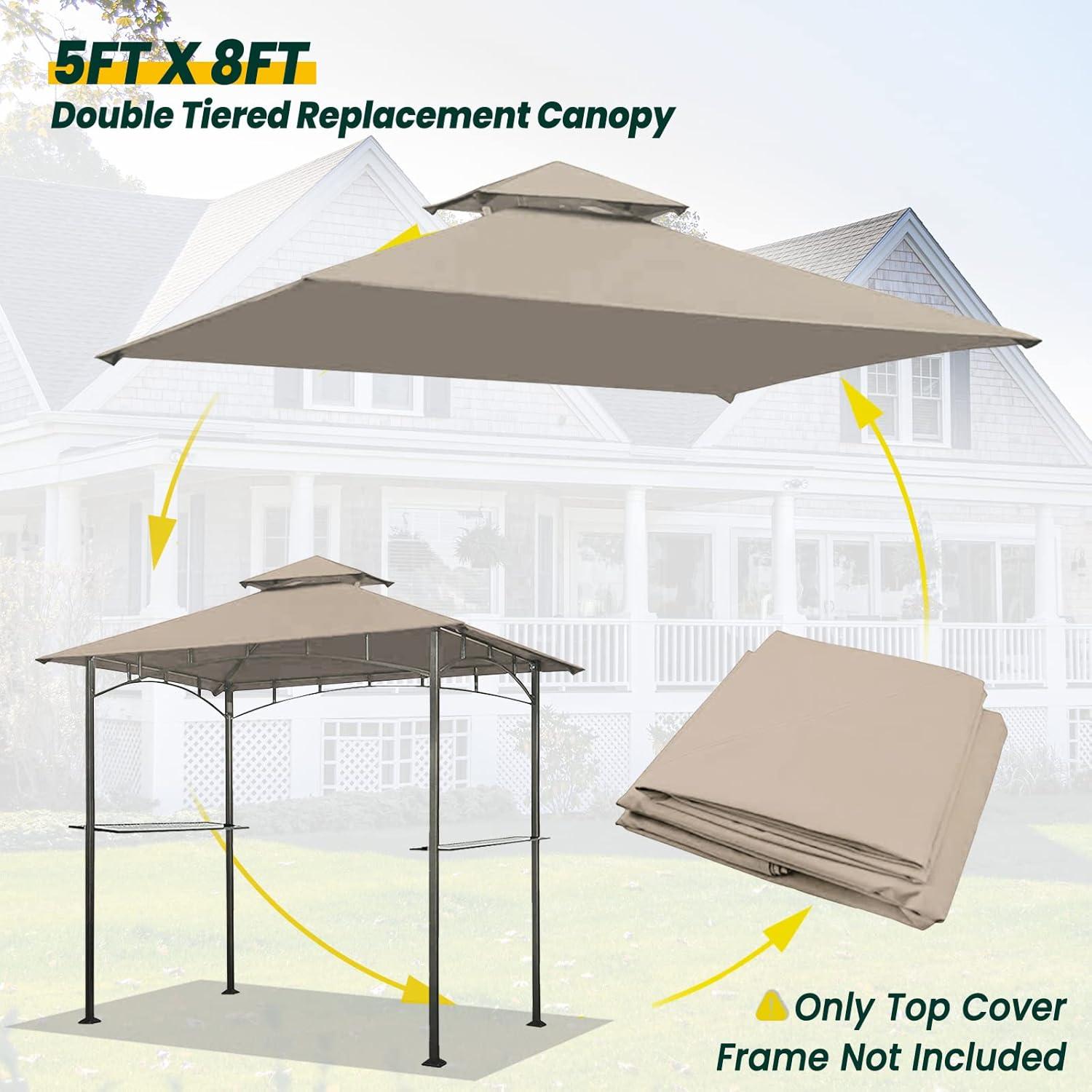 Beige Polyester Double Roof Grill Gazebo Canopy Top