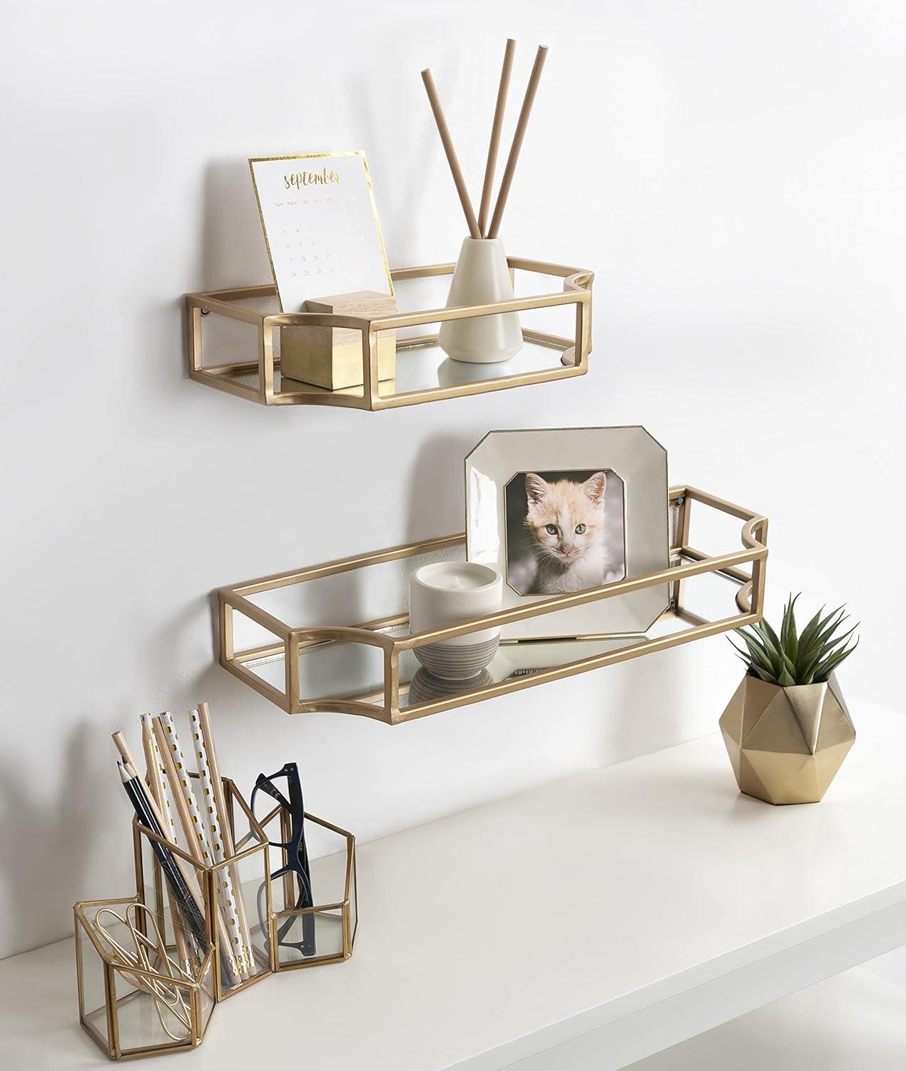 Kate and Laurel Ciel Scalloped Metal Floating Shelf, 2 Piece, Black
